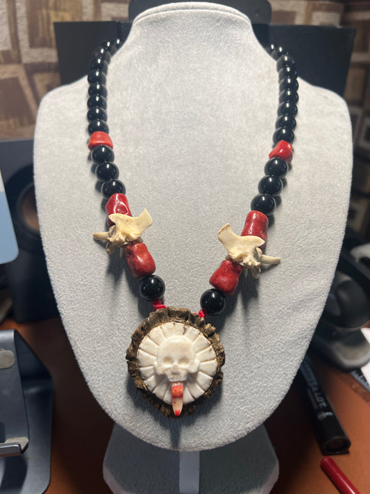 Piedra De Muerte Pendant Necklace Aztec Stone of Death, Deer Antler, Bone, Snake (H)