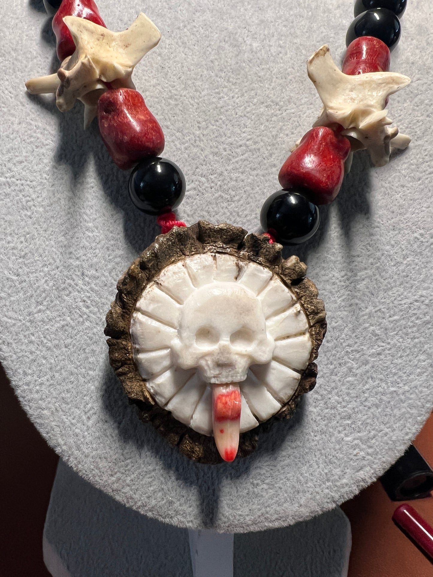 Piedra De Muerte Pendant Necklace Aztec Stone of Death, Deer Antler, Bone, Snake