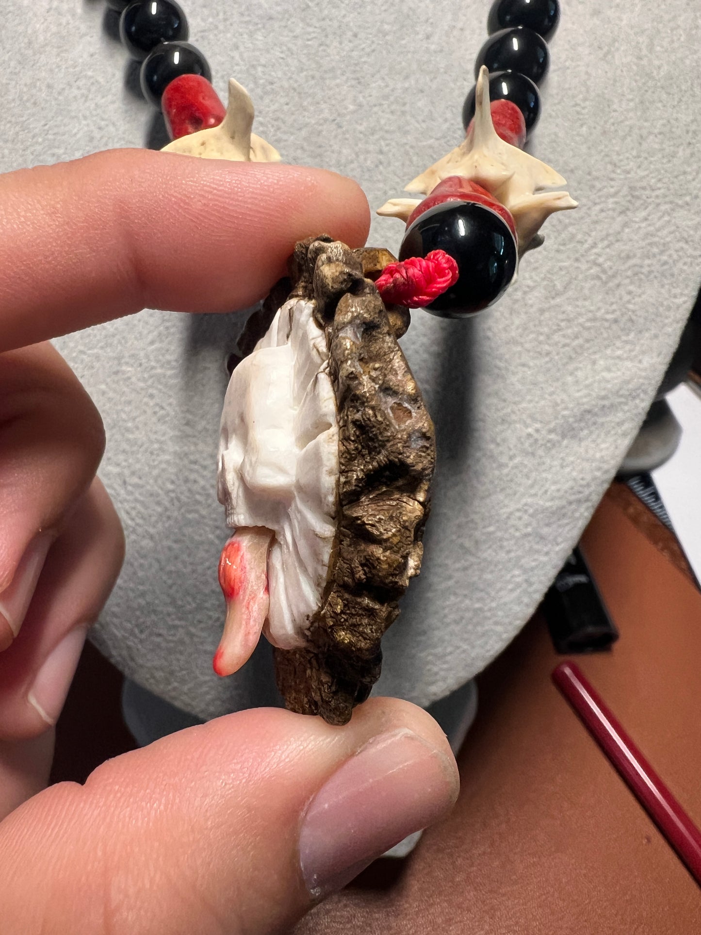 Piedra De Muerte Pendant Necklace Aztec Stone of Death, Deer Antler, Bone, Snake