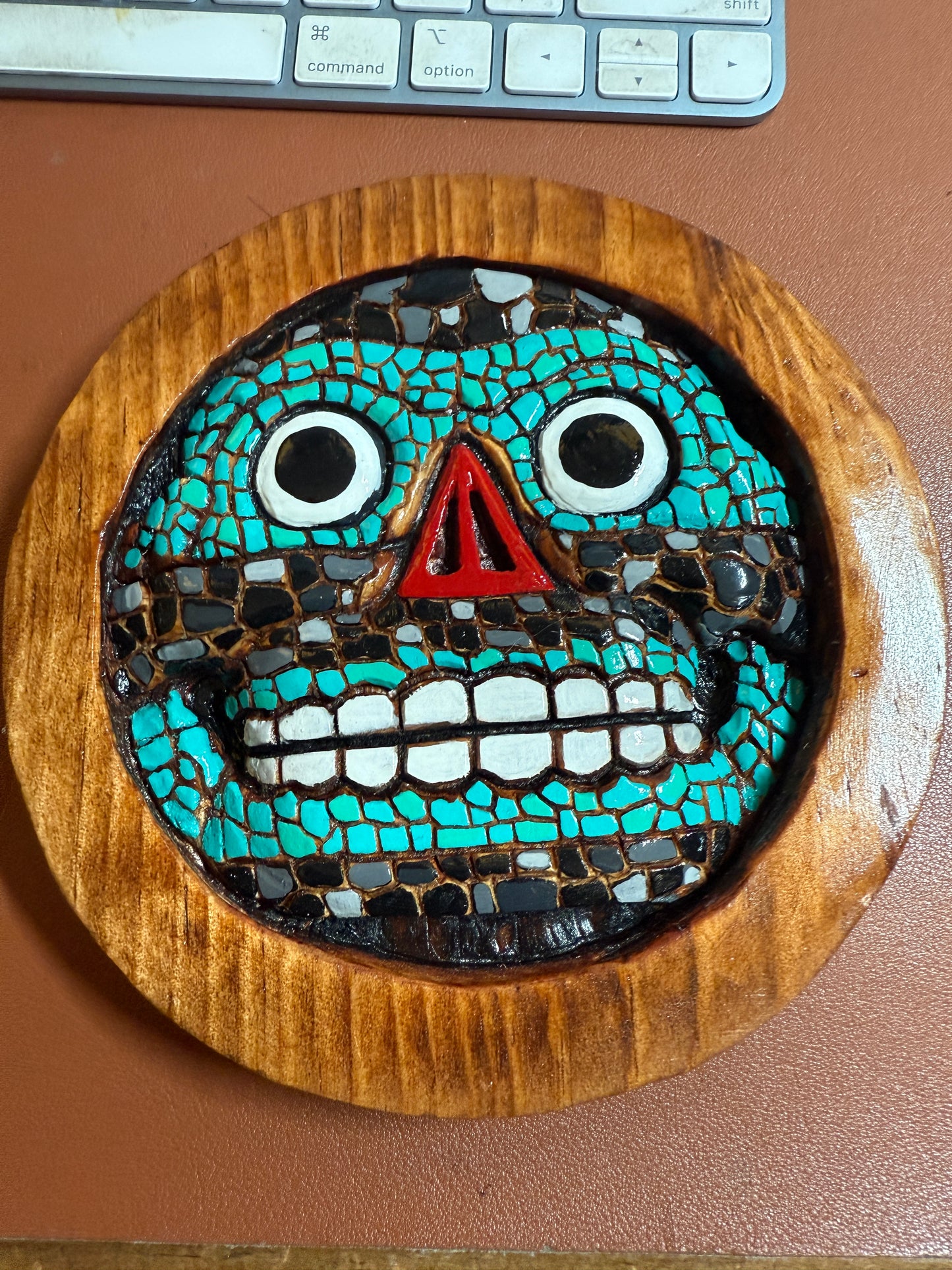 Aztec Tezcatlipoca plaque wooden carving art, Mexica, Mexico, Mexican, Handmade