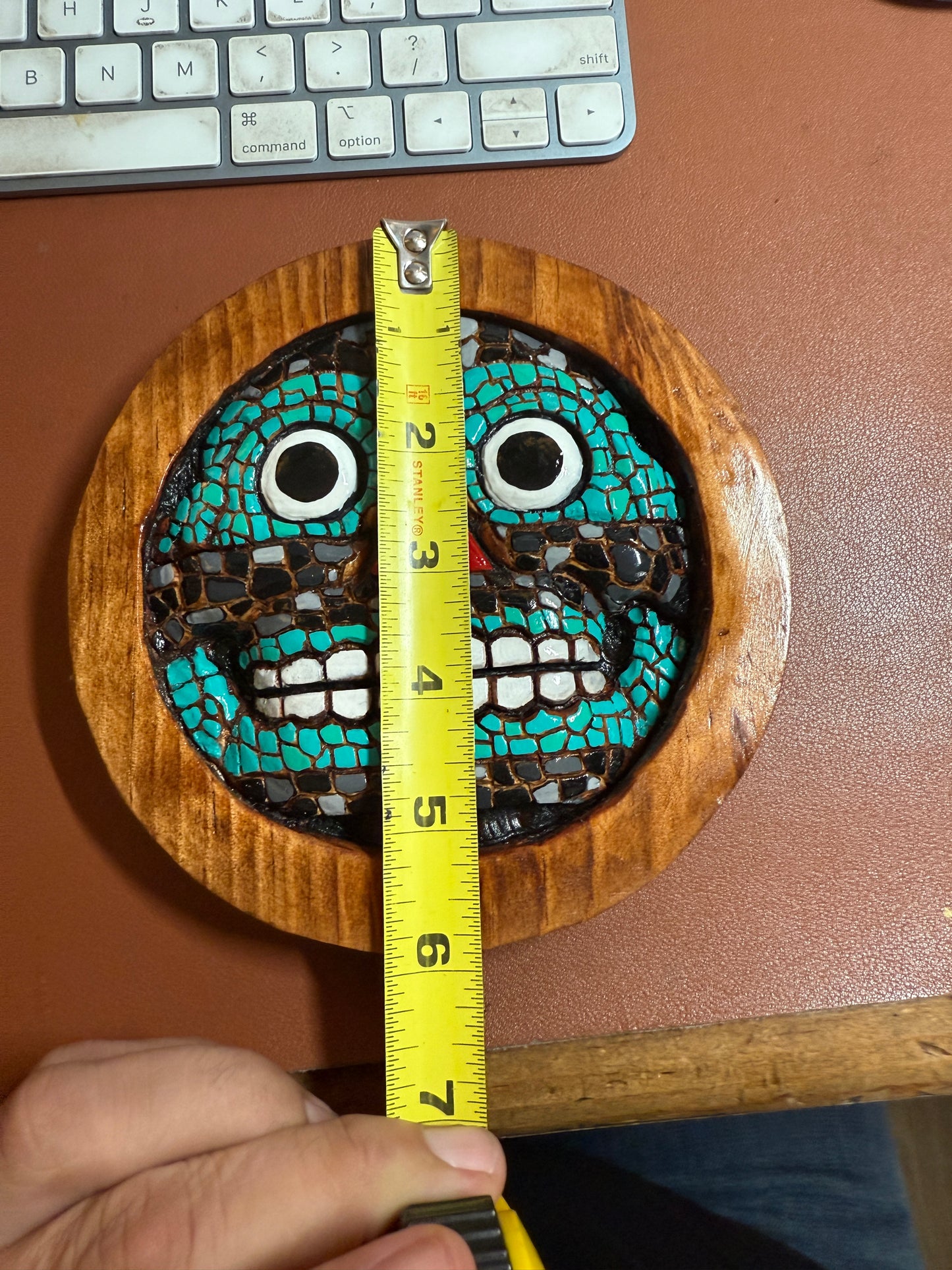 Aztec Tezcatlipoca plaque wooden carving art, Mexica, Mexico, Mexican, Handmade