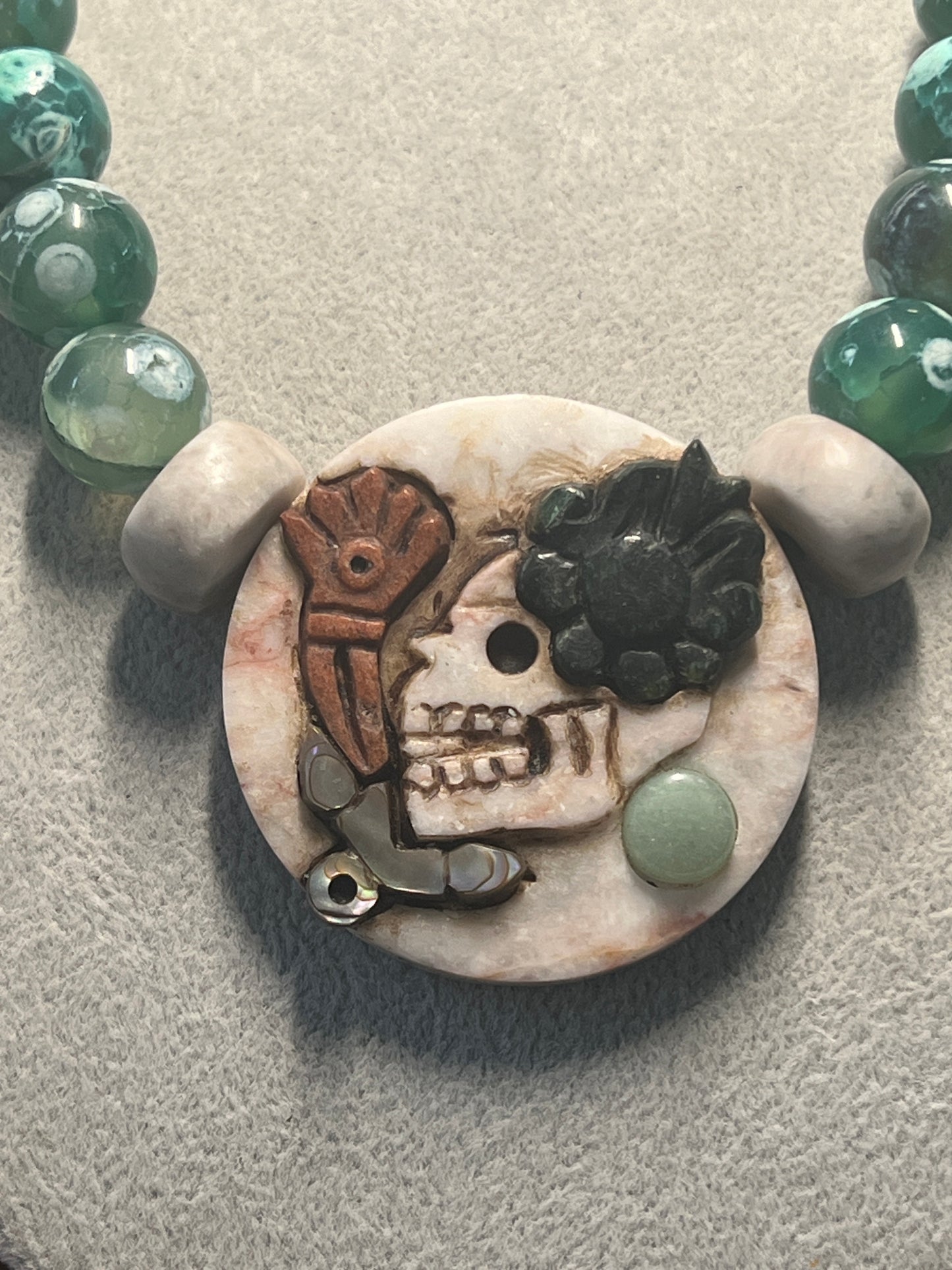Aztec Miquiztli Pendant Necklace from Mexico all Natural Stones Handmade #38
