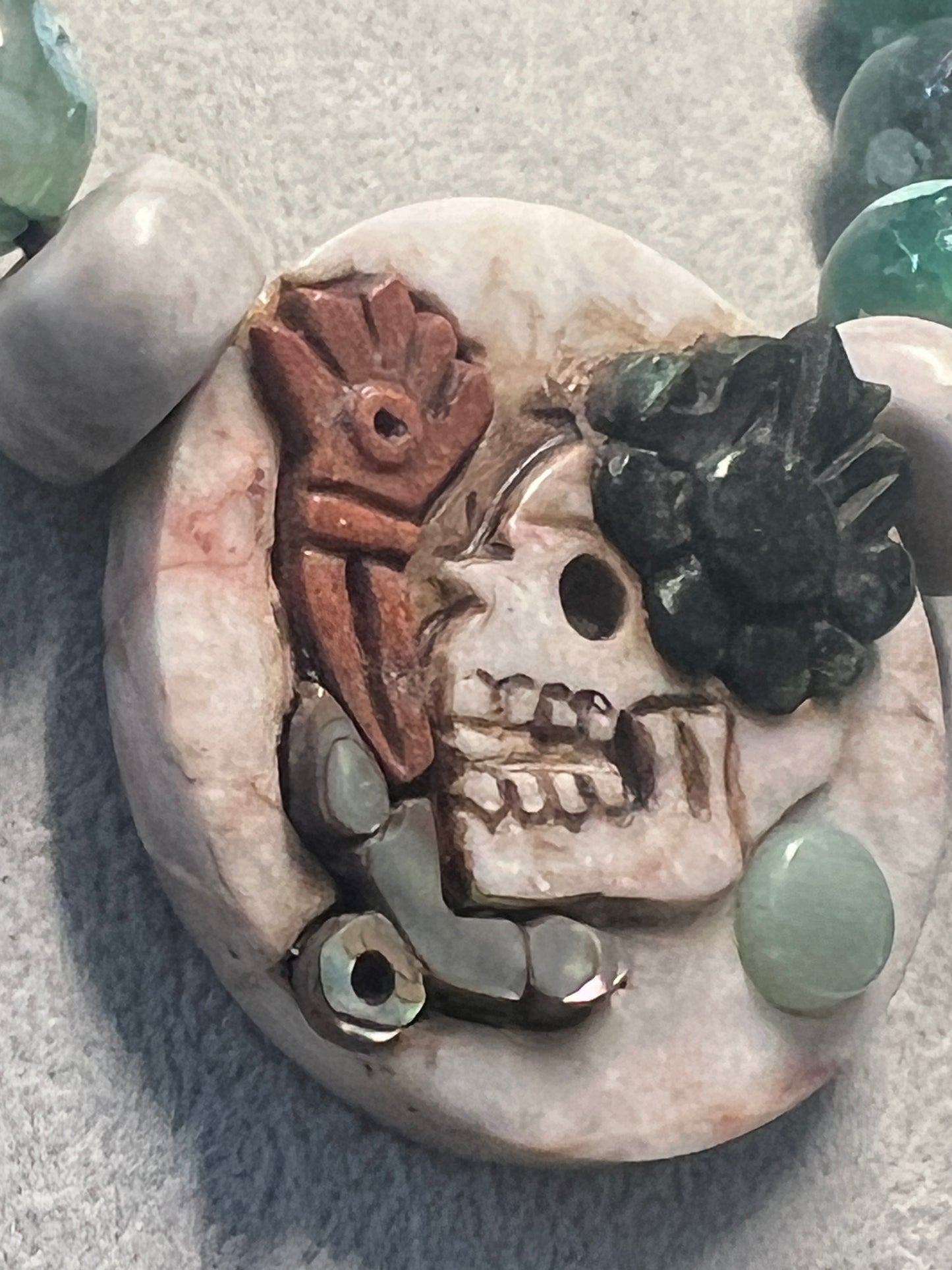 Aztec Miquiztli Pendant Necklace from Mexico all Natural Stones Handmade #38
