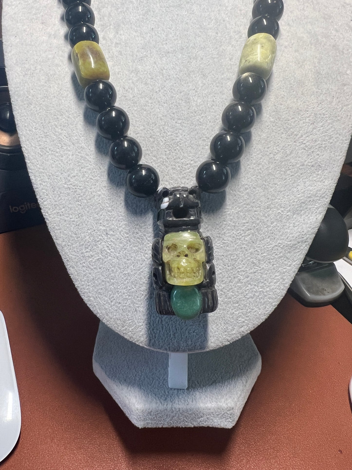 Mayan Kukulkan Azteca Quetzalcoatl Serpentine Necklace, Mictlantecuhtli Jade #38