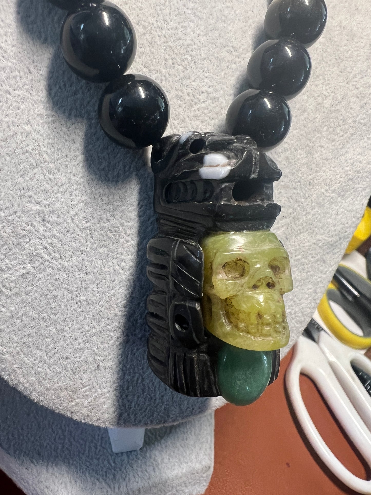 Mayan Kukulkan Azteca Quetzalcoatl Serpentine Necklace, Mictlantecuhtli Jade #38