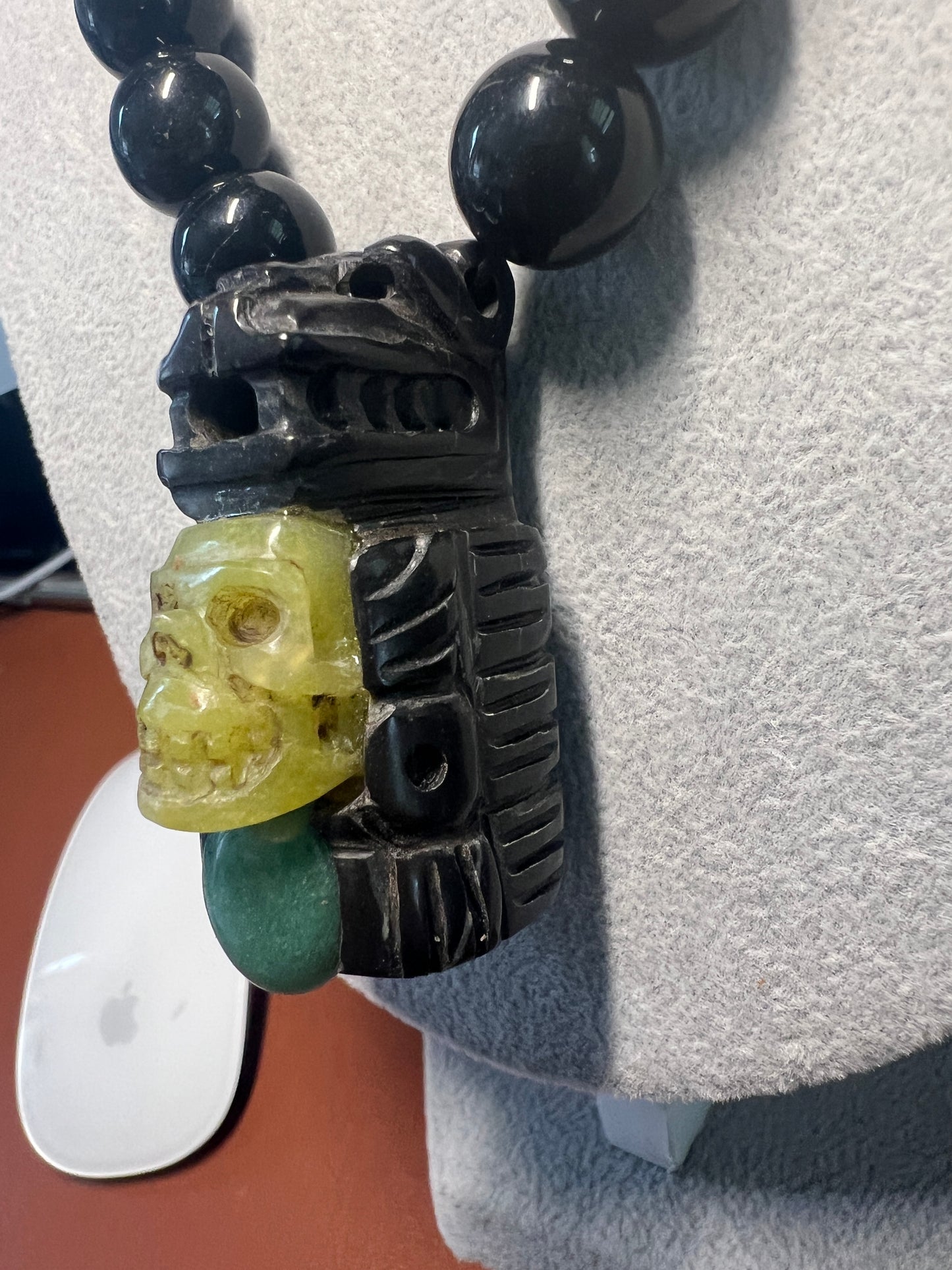 Mayan Kukulkan Azteca Quetzalcoatl Serpentine Necklace, Mictlantecuhtli Jade #38