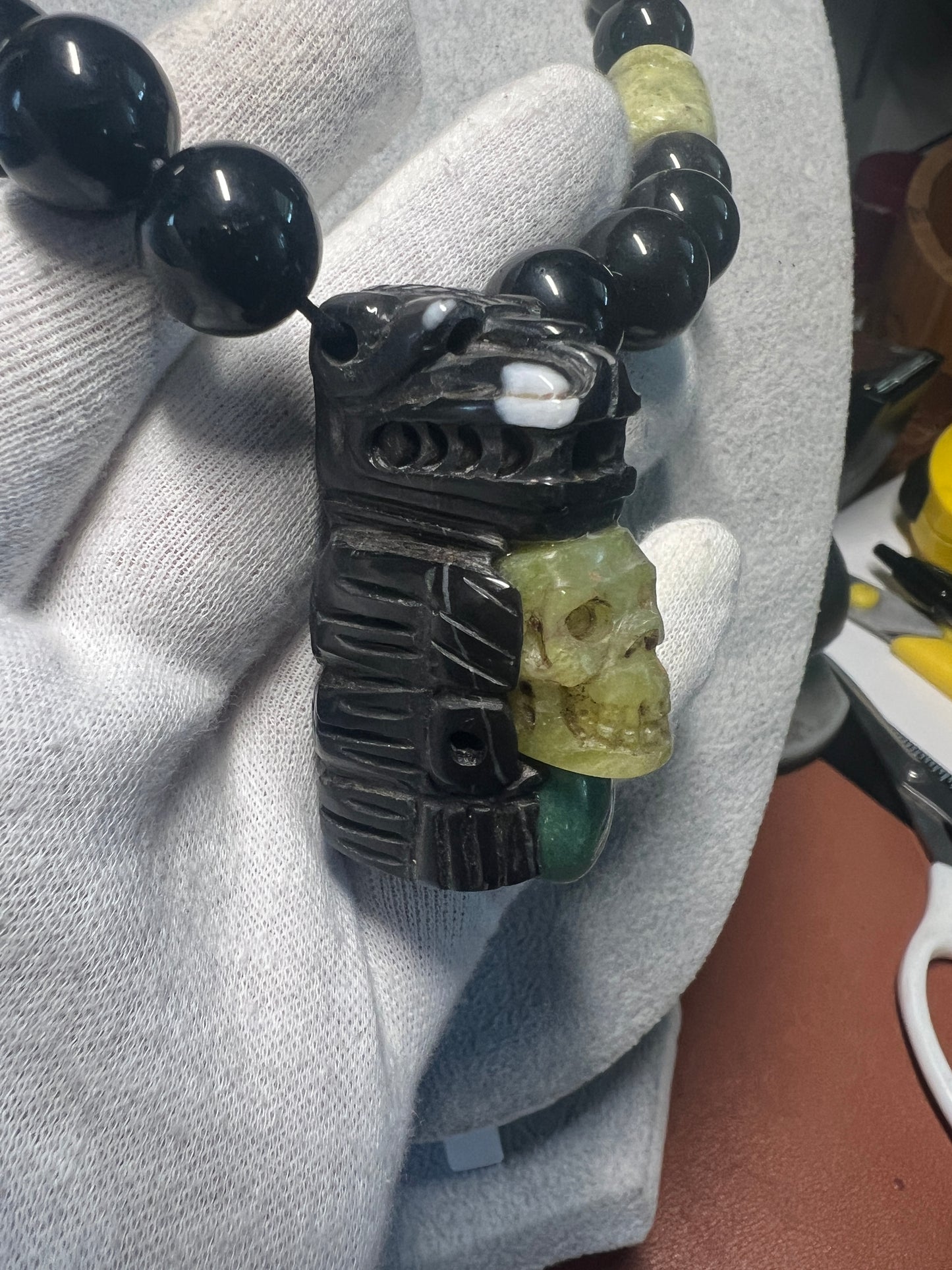 Mayan Kukulkan Azteca Quetzalcoatl Serpentine Necklace, Mictlantecuhtli Jade #38