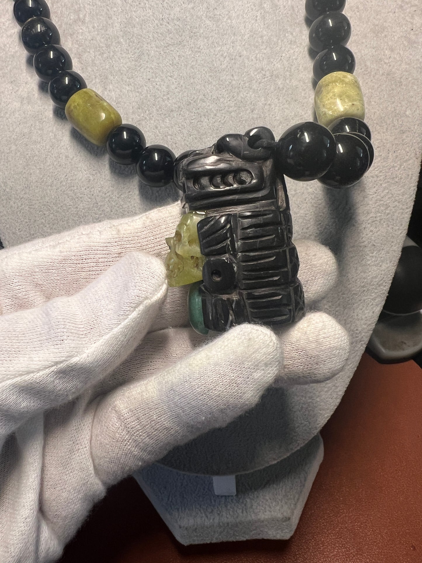 Mayan Kukulkan Azteca Quetzalcoatl Serpentine Necklace, Mictlantecuhtli Jade #38