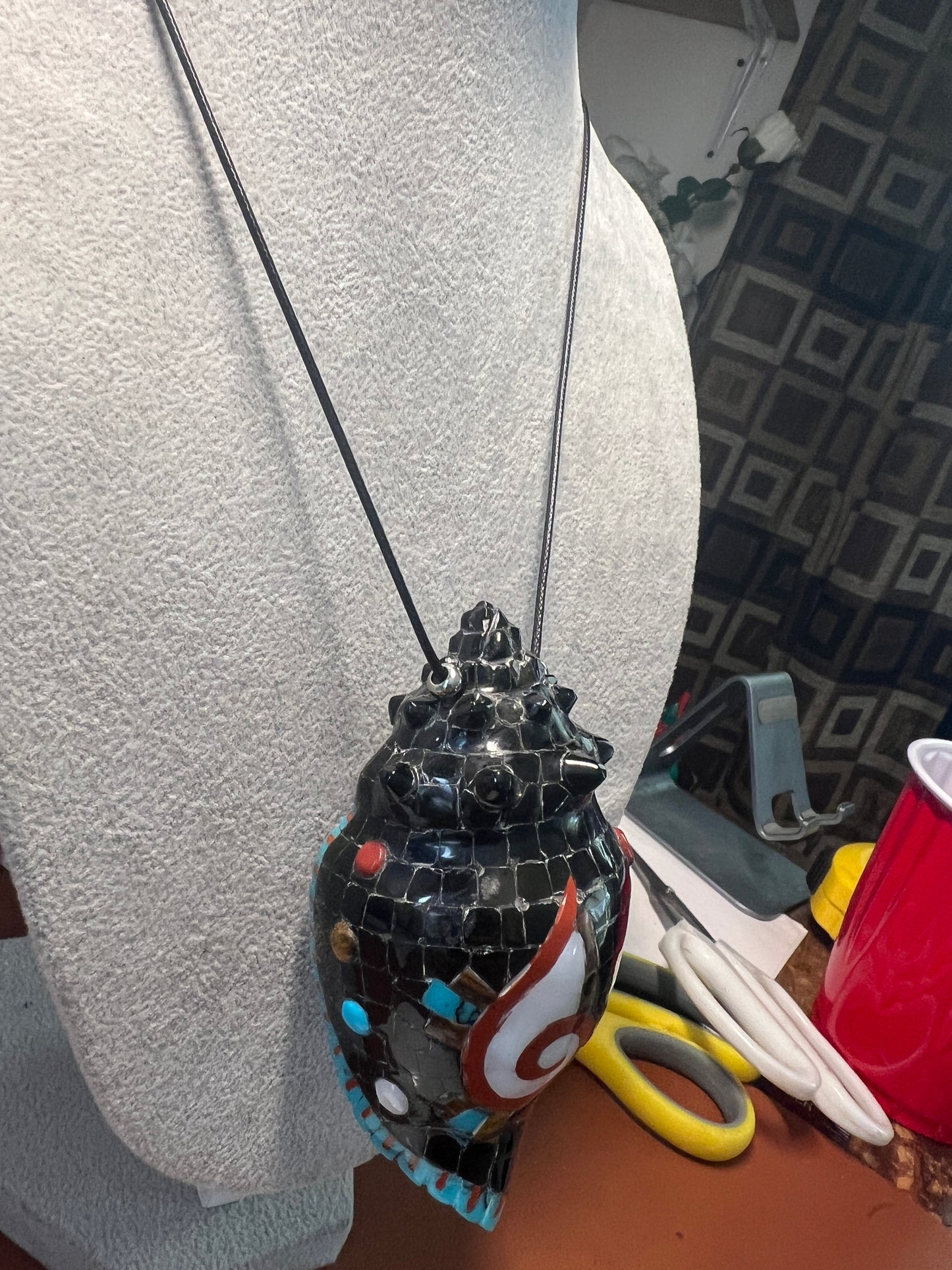 Snail Shell Mosaic Obsidian Turquoise Tiger Eye Mother of Pearl Nahuatl Aztec MX