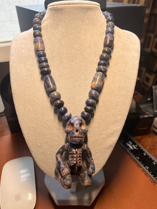 Mictlantecuhtli Sodalite Azul Aztec Death Lord Pendant, Necklace Mexico (#17)
