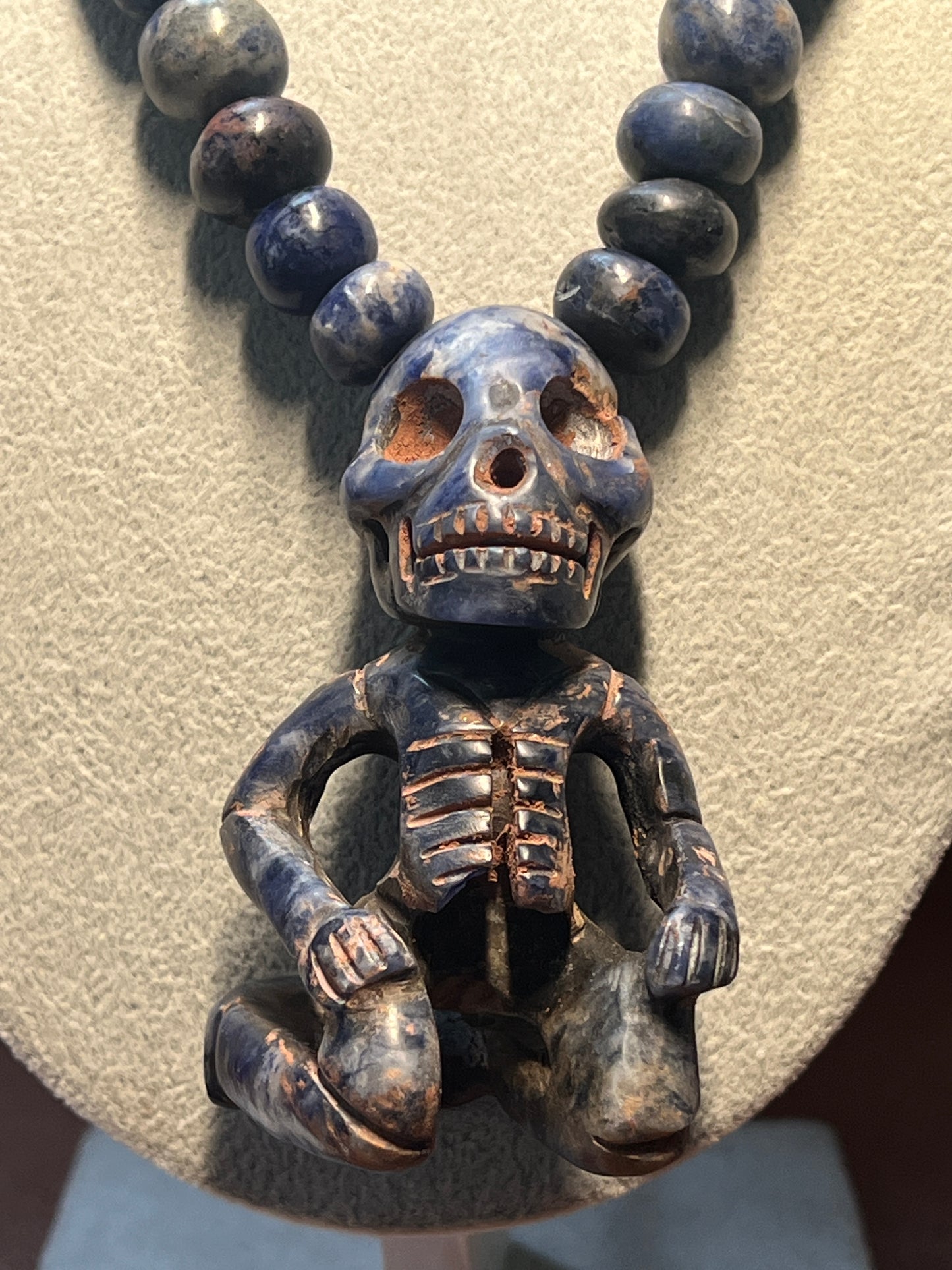 Mictlantecuhtli Sodalite Azul Aztec Death Lord Pendant, Necklace Mexico (#17)