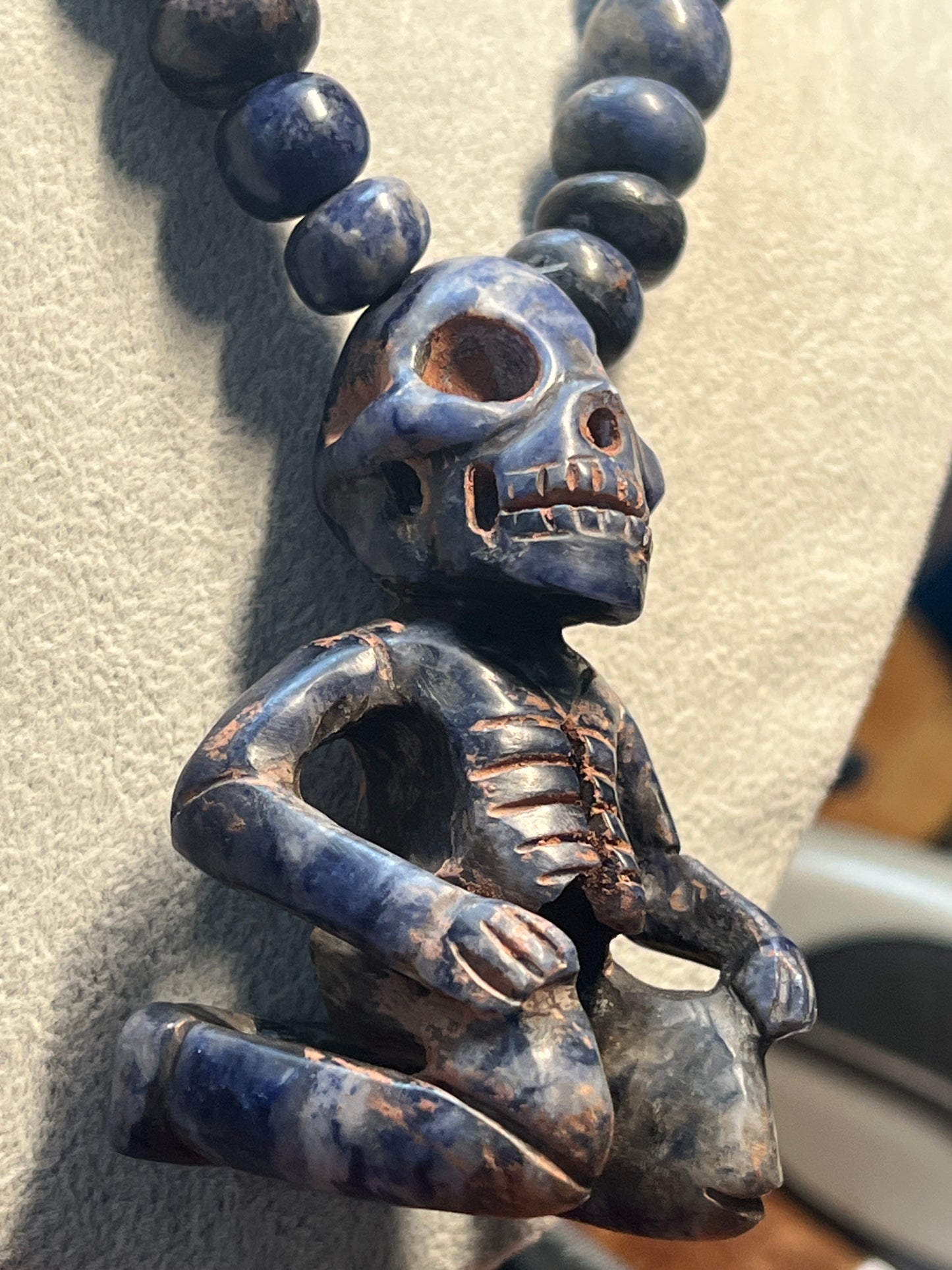 Mictlantecuhtli Sodalite Azul Aztec Death Lord Pendant, Necklace Mexico (#17)