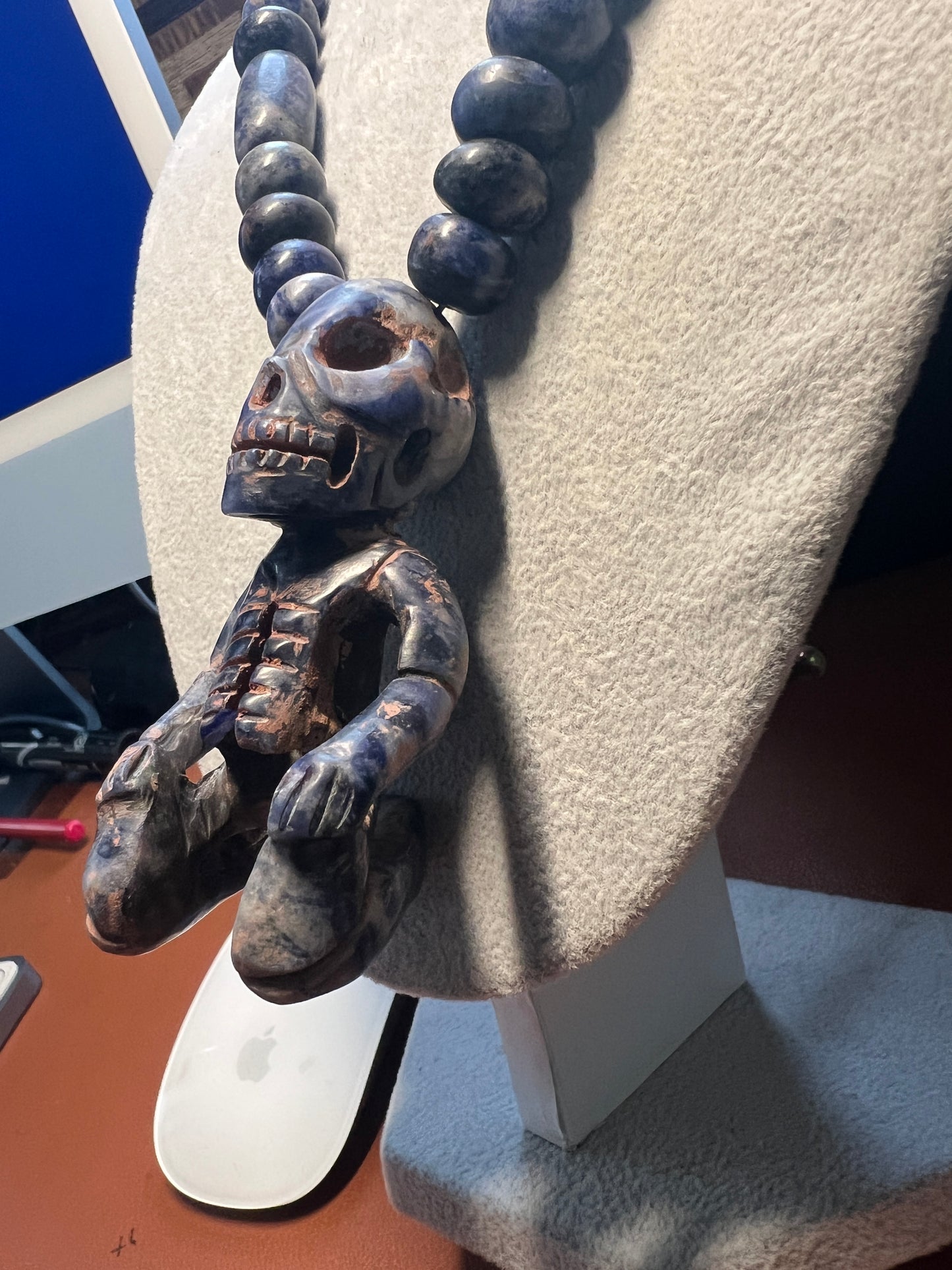 Mictlantecuhtli Sodalite Azul Aztec Death Lord Pendant, Necklace Mexico (#17)