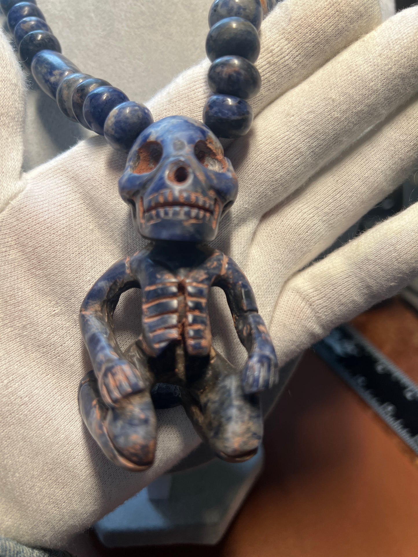 Mictlantecuhtli Sodalite Azul Aztec Death Lord Pendant, Necklace Mexico (#17)