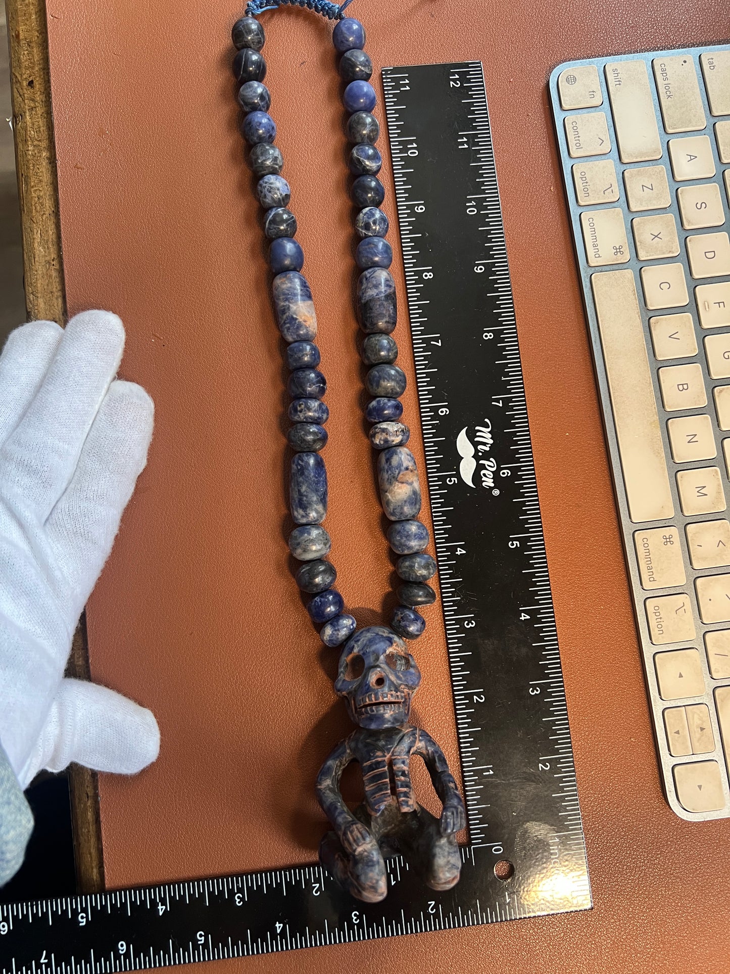 Mictlantecuhtli Sodalite Azul Aztec Death Lord Pendant, Necklace Mexico (#17)