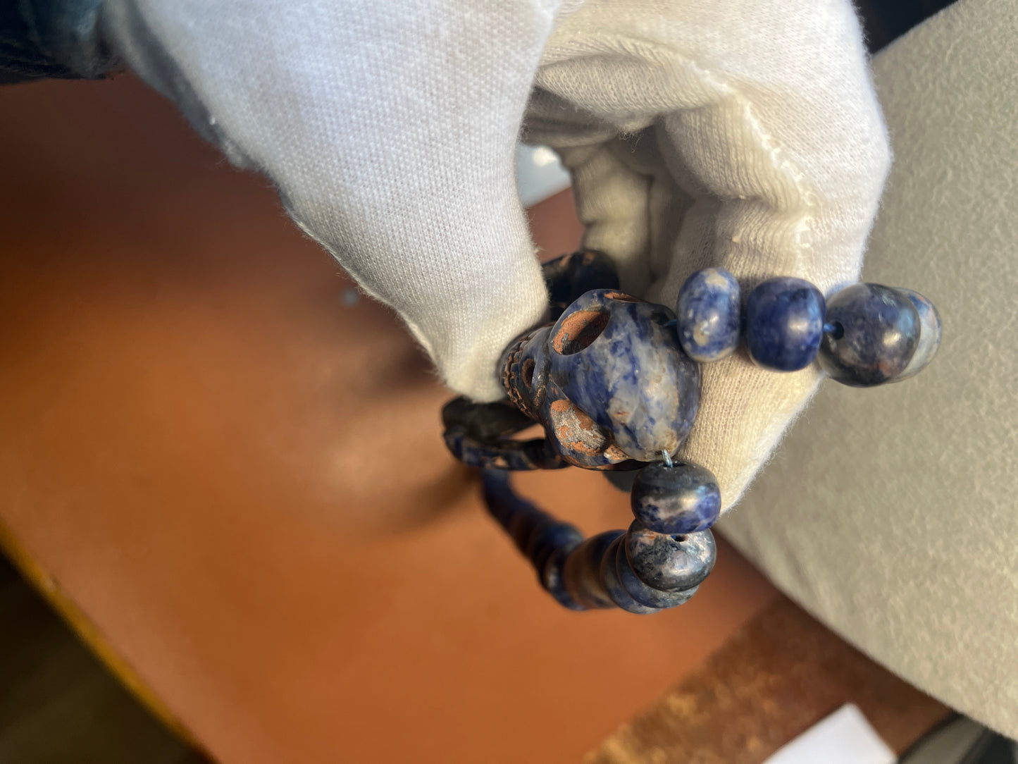 Mictlantecuhtli Sodalite Azul Aztec Death Lord Pendant, Necklace Mexico (#17)