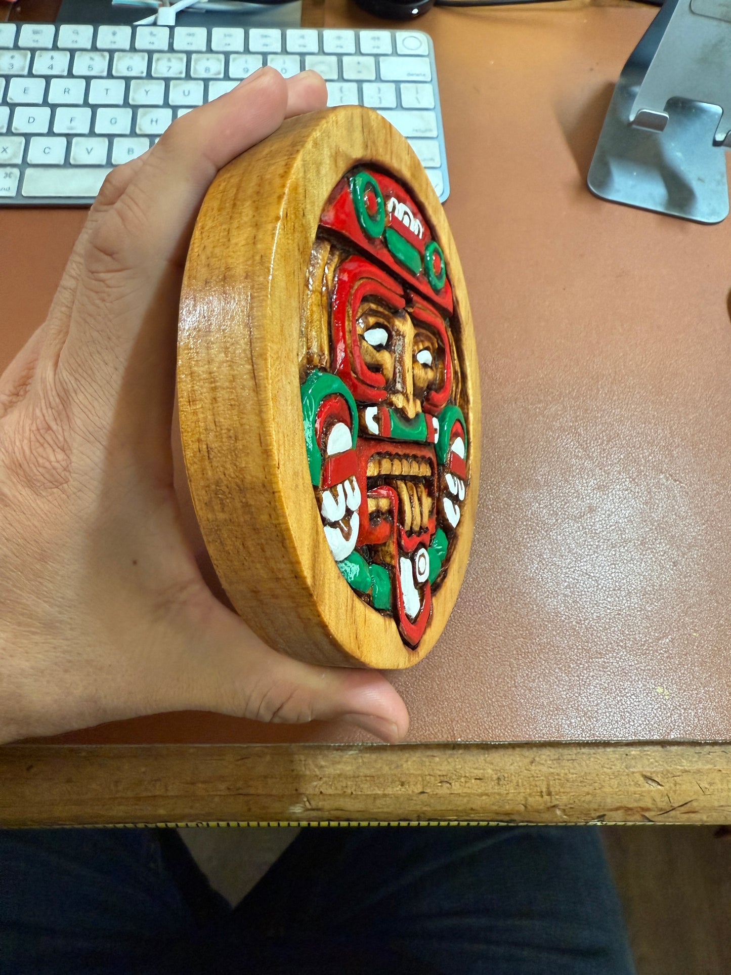 Aztec Tonatuih Sun plaque wooden carving art, Mexica, Mexico, Mexican, Handmade