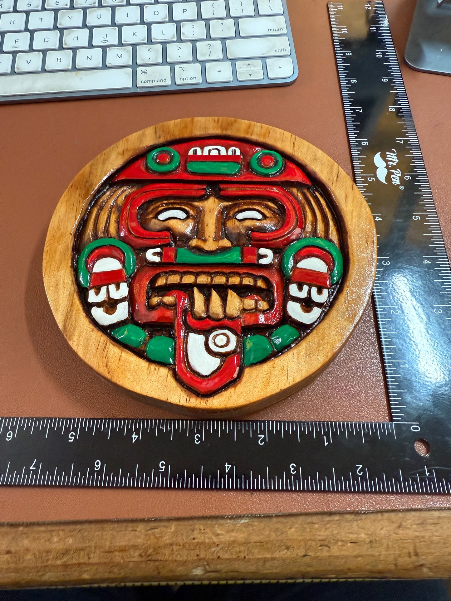 Aztec Tonatuih Sun plaque wooden carving art, Mexica, Mexico, Mexican, Handmade