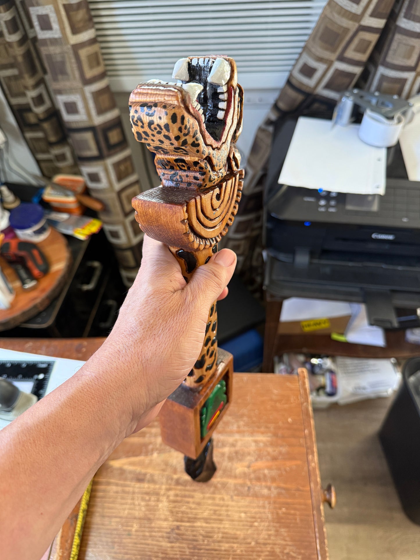 Jaggar Warrior Dagger, Hummingbird, Wood Carved, Painted, Azteca Obsidian Knife, Mexica Sacrificial Knives, Replica Artifacts