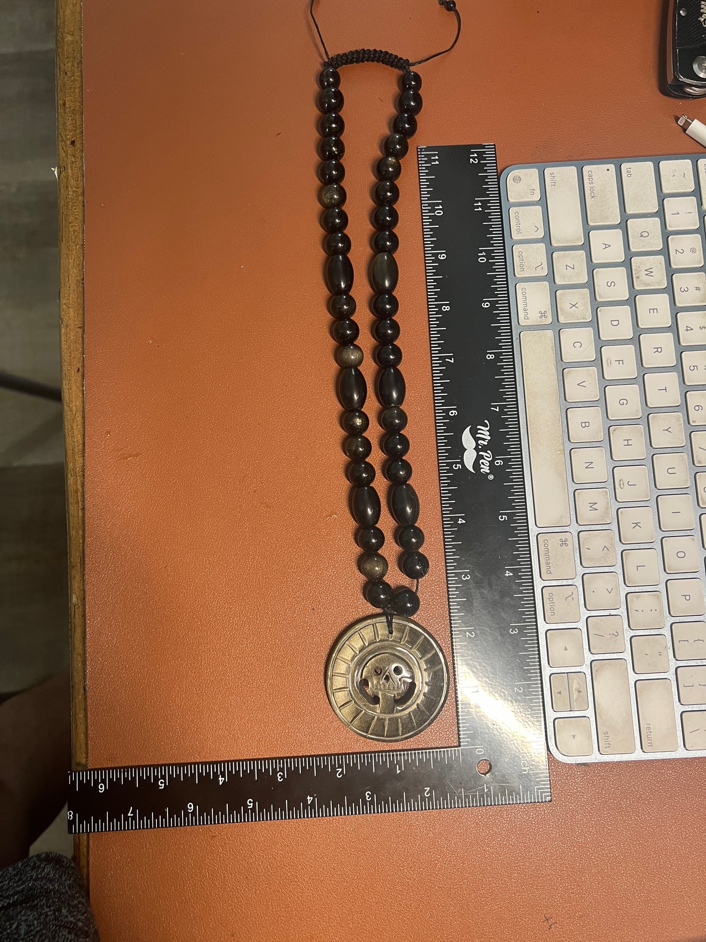 Gold Sheen Obsidian Full Circle Piedra De Muerte Pendant Beaded Necklace, The Stone of Death, Mictlantecuhtli, Handmade, Mexico, Prehispanic Jewelry (#16)