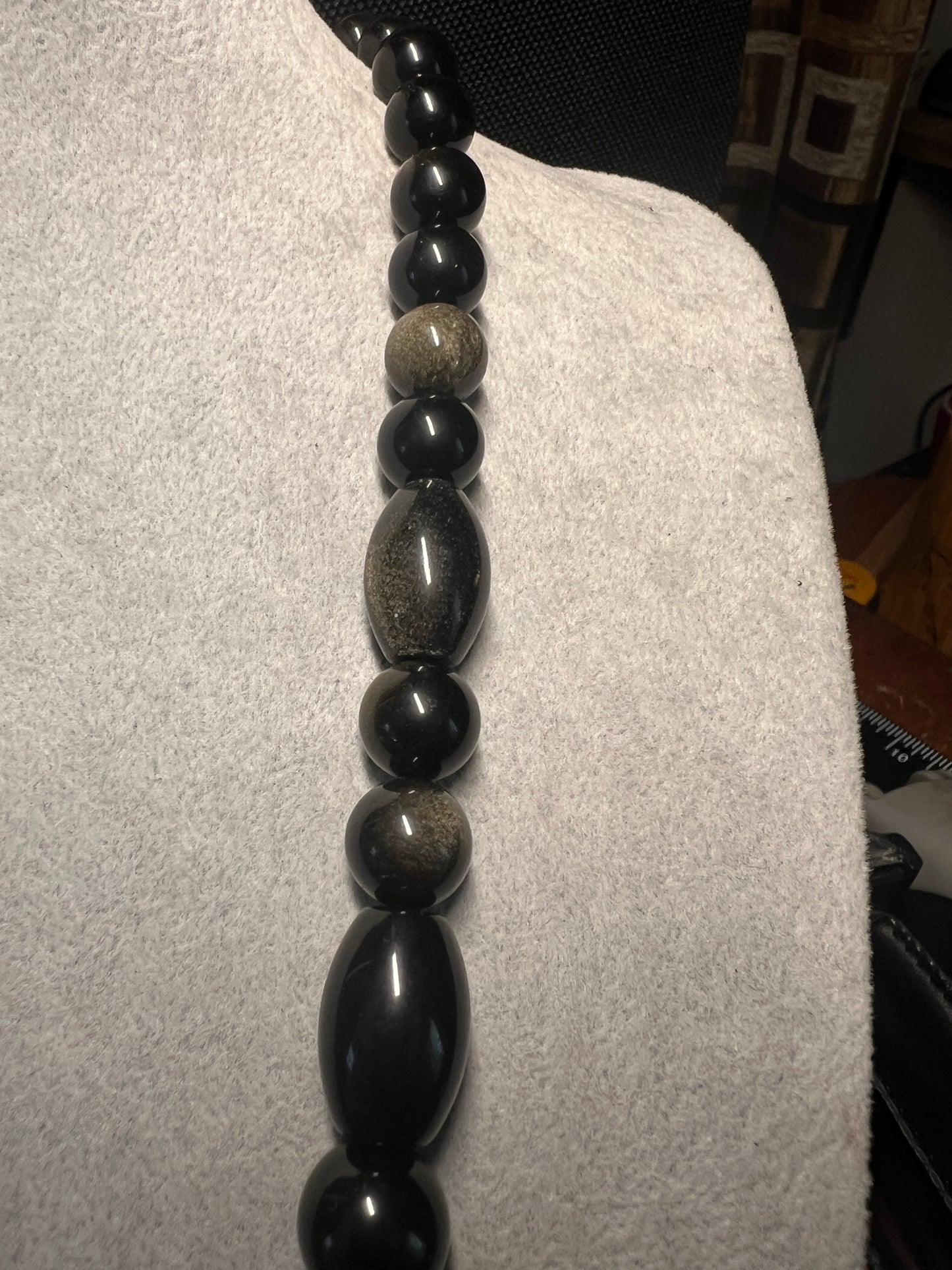 Quetzalcoatl Kukulkan Gold Sheen Obsidian Beaded Pendant Necklace, Mexico (#17)