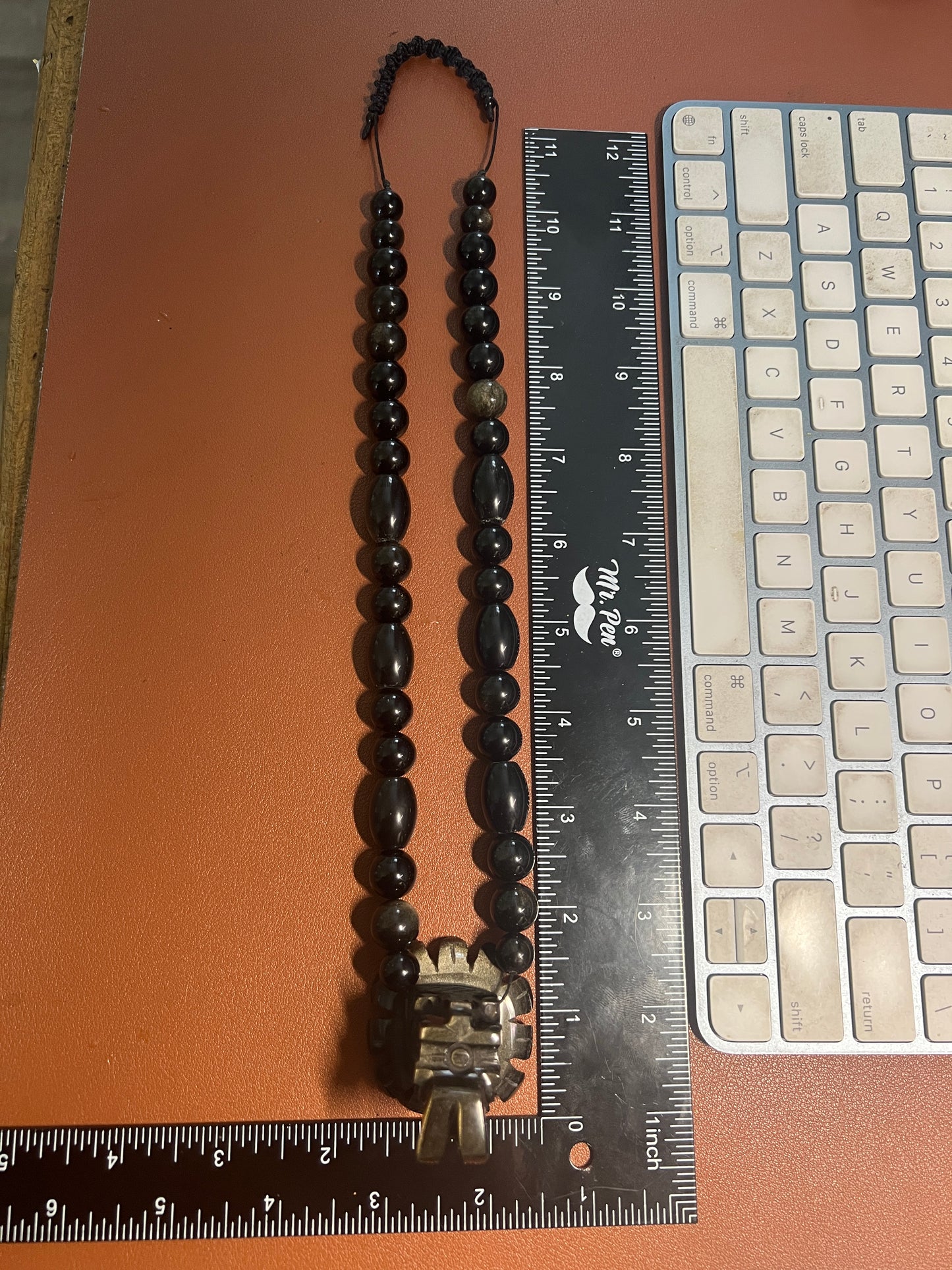 Quetzalcoatl Kukulkan Gold Sheen Obsidian Beaded Pendant Necklace, Mexico (#17)