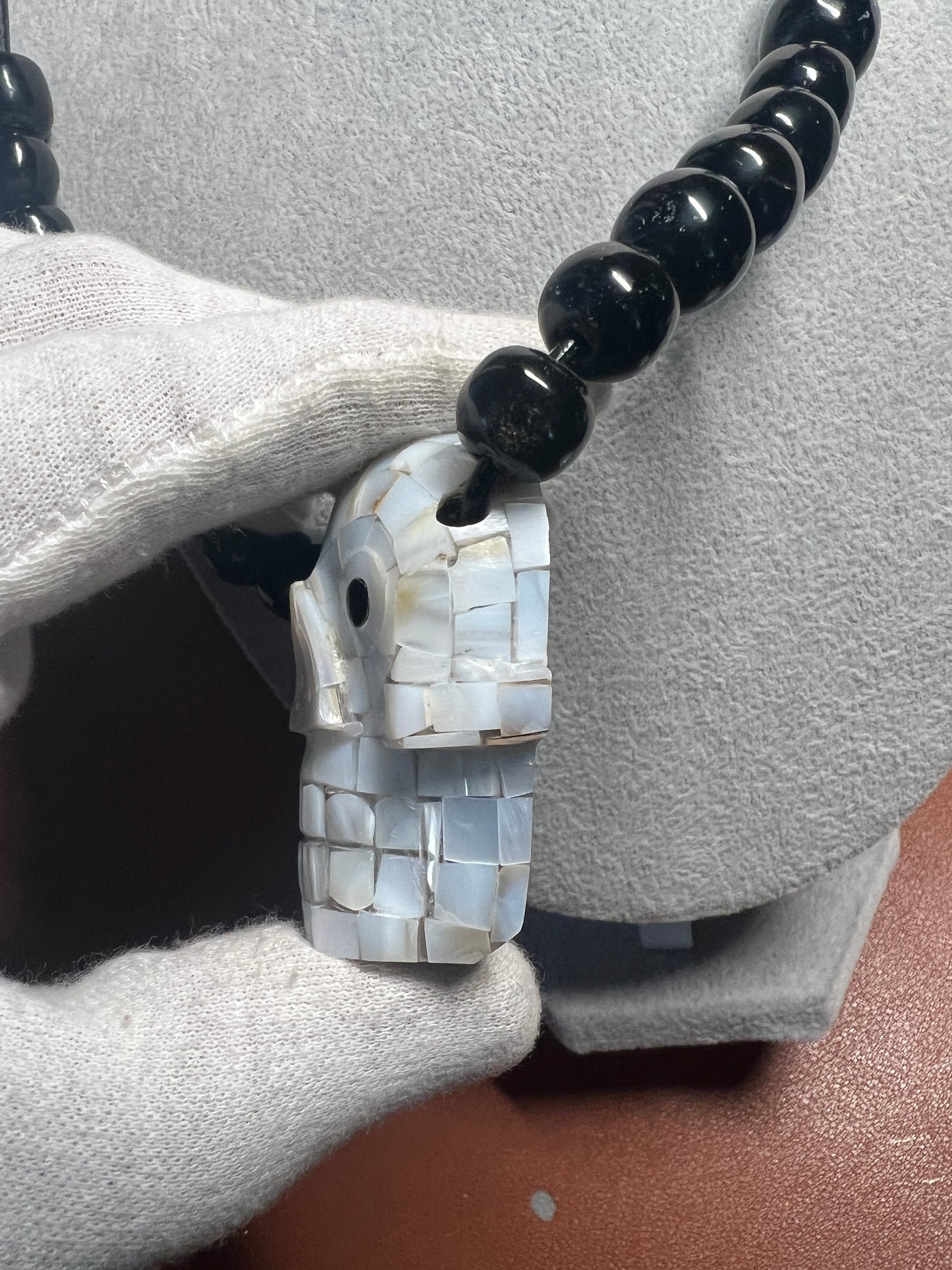 White Skull Pendant, Mictlantecuhtli, Mother of Pear Obsidian, Necklace (#17)