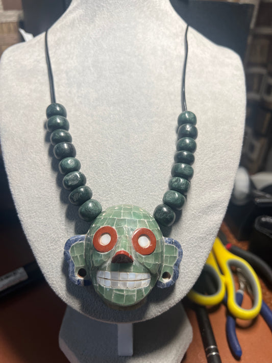 Mictlantecuhtli Mosaic Pendant, All Natural Stones and Gems, Aztec, Mexican #36