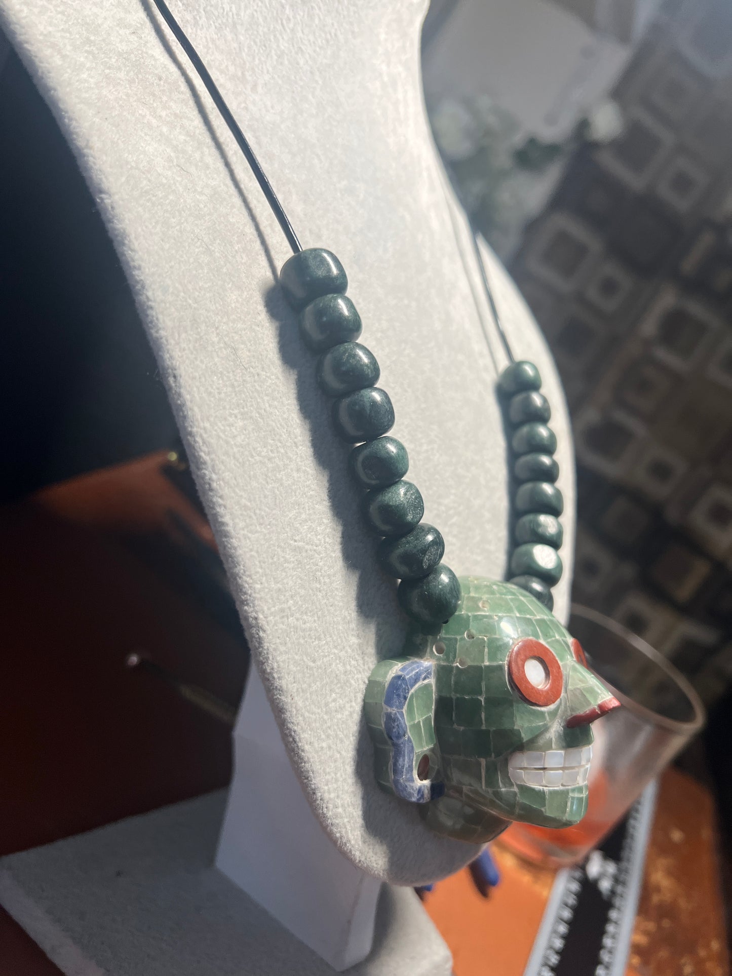 Mictlantecuhtli Mosaic Pendant, All Natural Stones and Gems, Aztec, Mexican #36