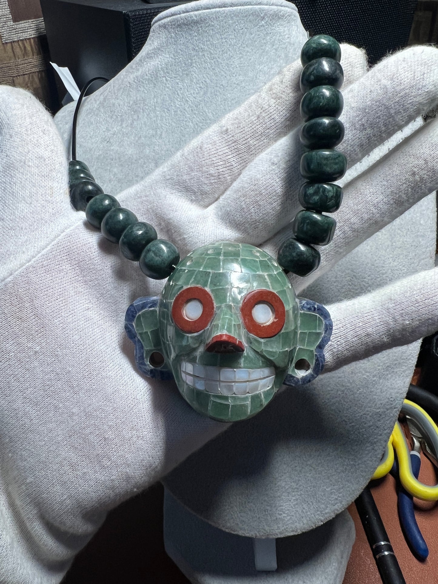 Mictlantecuhtli Mosaic Pendant, All Natural Stones and Gems, Aztec, Mexican #36
