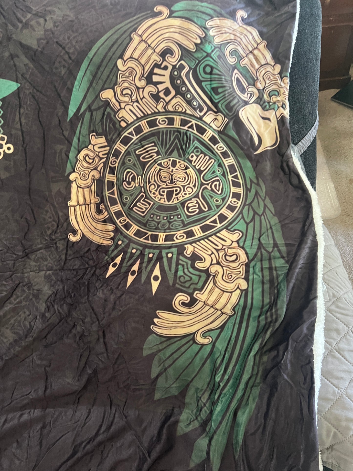 KIDs Tonatiuh Eagle Aztec Calendar Poncho Hooded Blanket Sherpa Fleece Wearable Blanket Microfiber Mexico