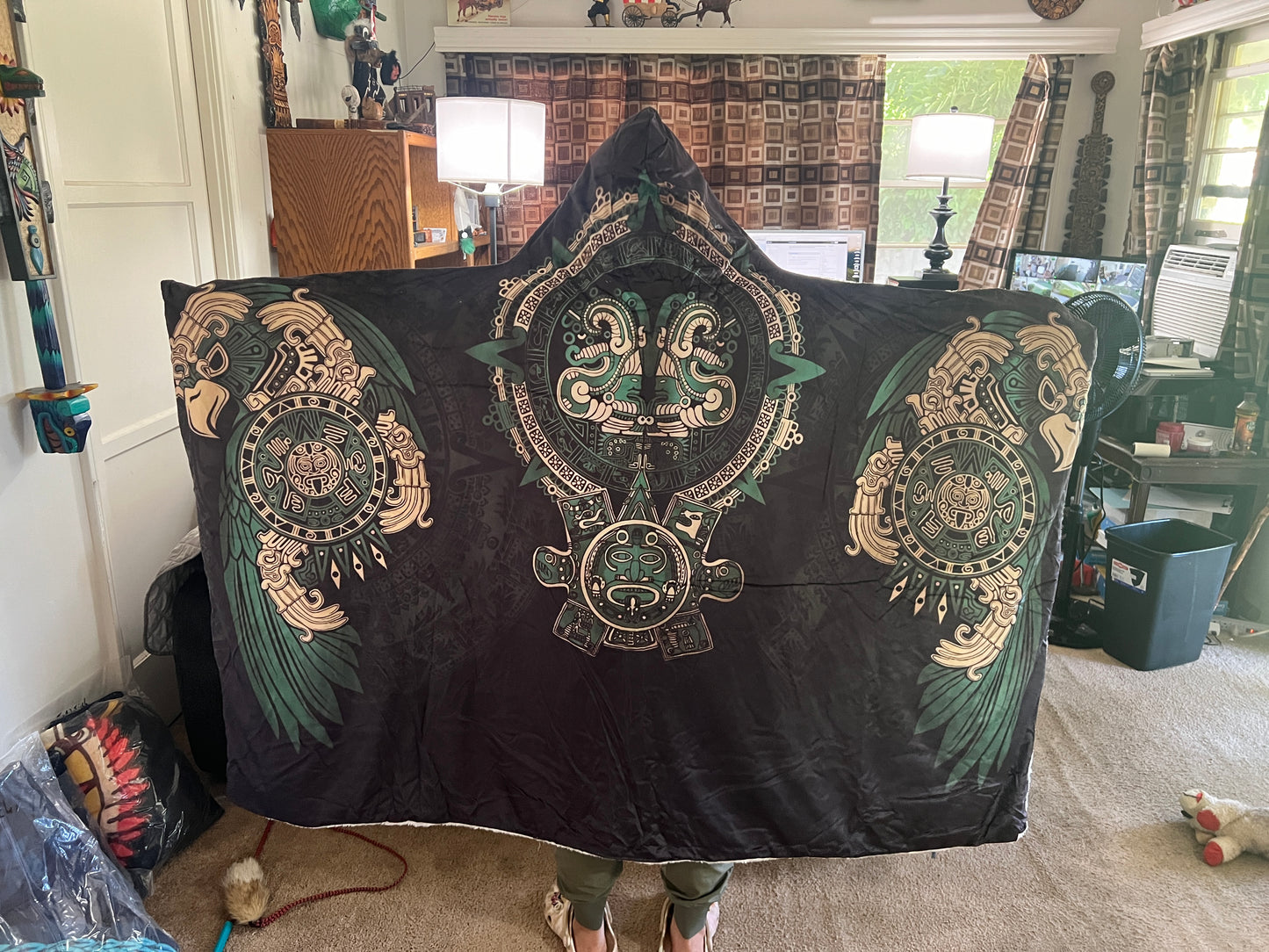 KIDs Tonatiuh Eagle Aztec Calendar Poncho Hooded Blanket Sherpa Fleece Wearable Blanket Microfiber Mexico