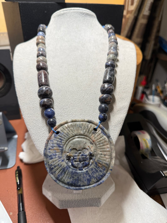 Blue Sodalite Mictlantecuhtli Disk Piedra Muerte Mexican Mexico Aztec Native #H