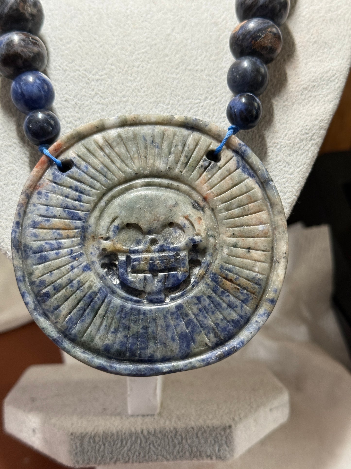 Blue Sodalite Mictlantecuhtli Disk Piedra Muerte Mexican Mexico Aztec Native #H