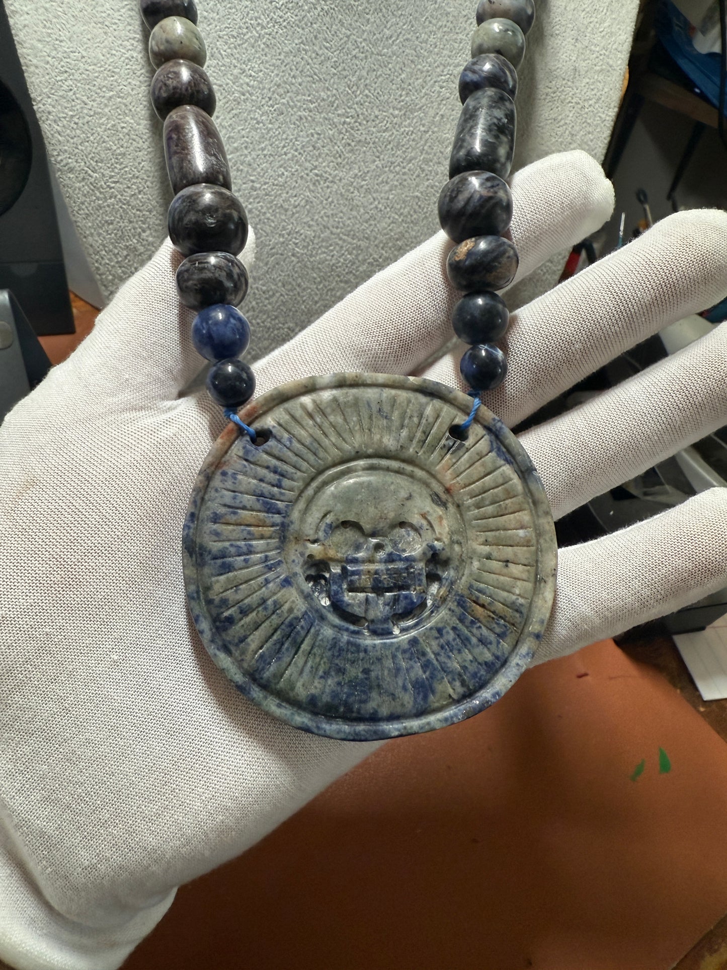 Blue Sodalite Mictlantecuhtli Disk Piedra Muerte Mexican Mexico Aztec Native #H