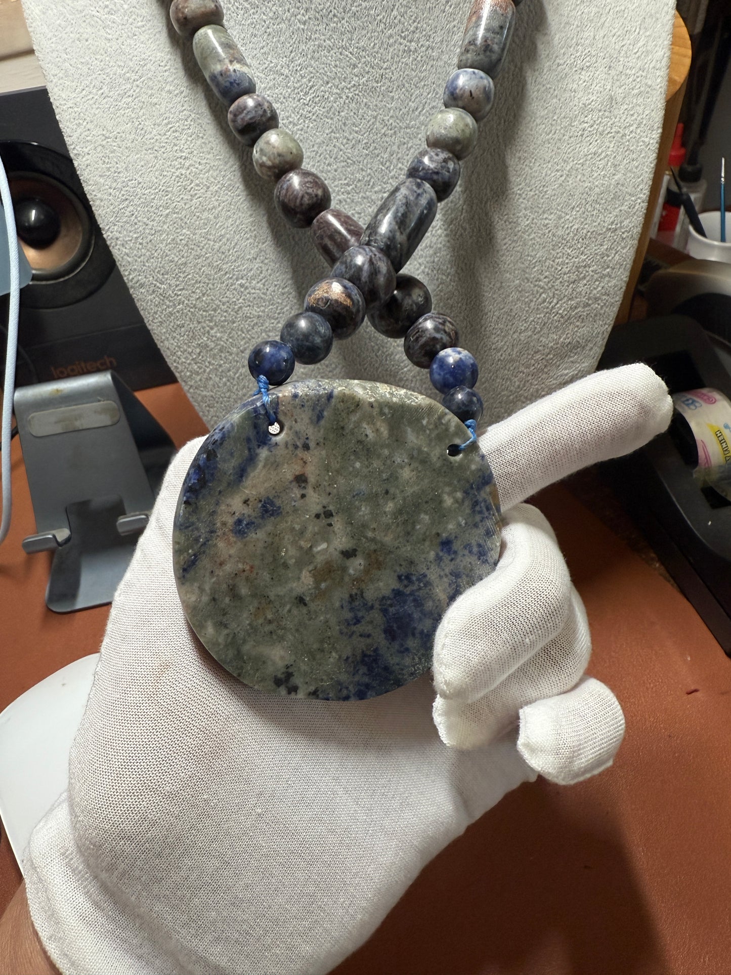 Blue Sodalite Mictlantecuhtli Disk Piedra Muerte Mexican Mexico Aztec Native #H
