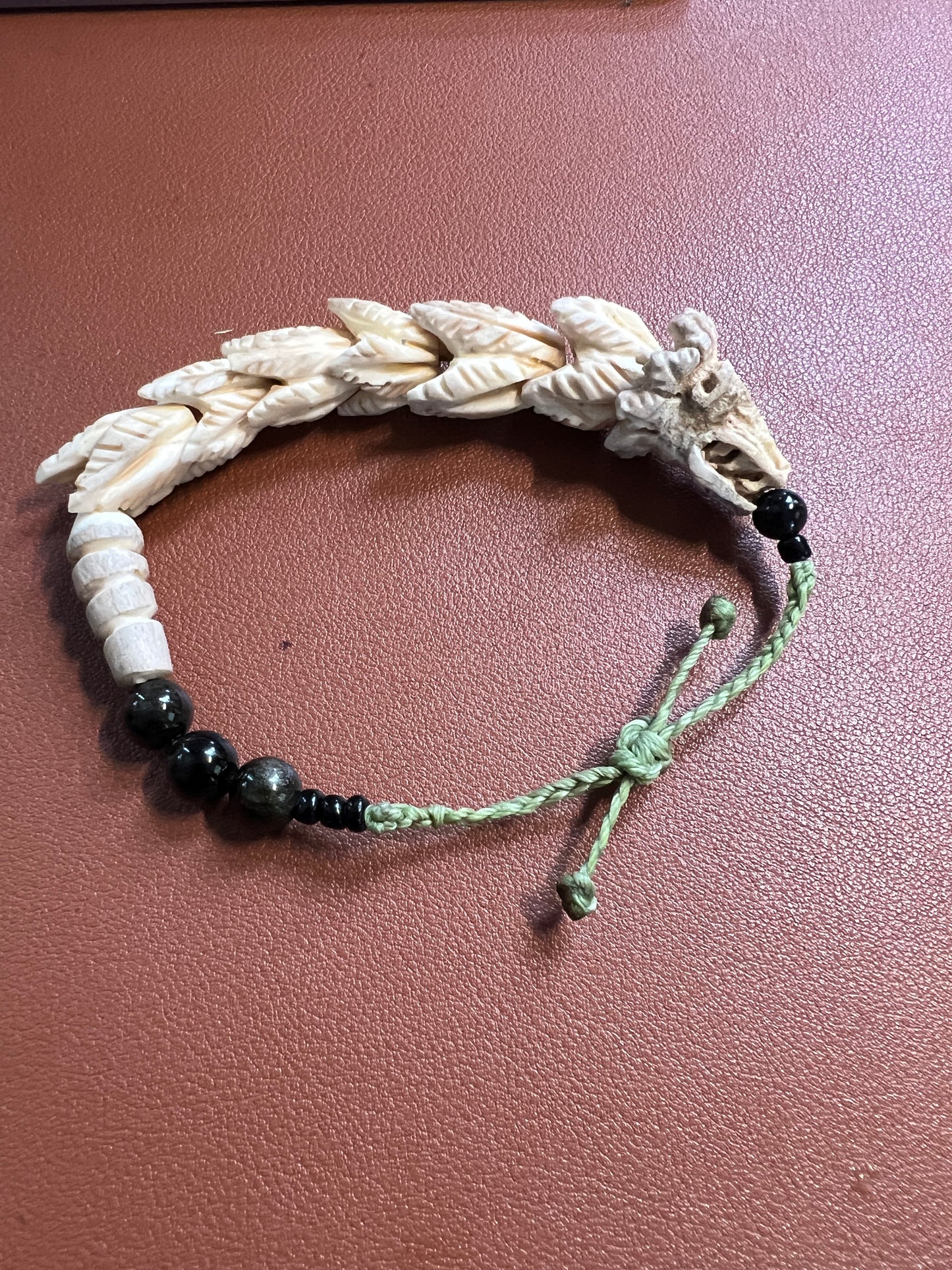 Quetzalcoatl Kukulkan Bracelet, Azteca, Mayan, Mexican, Deer Antler, Mexica (W)