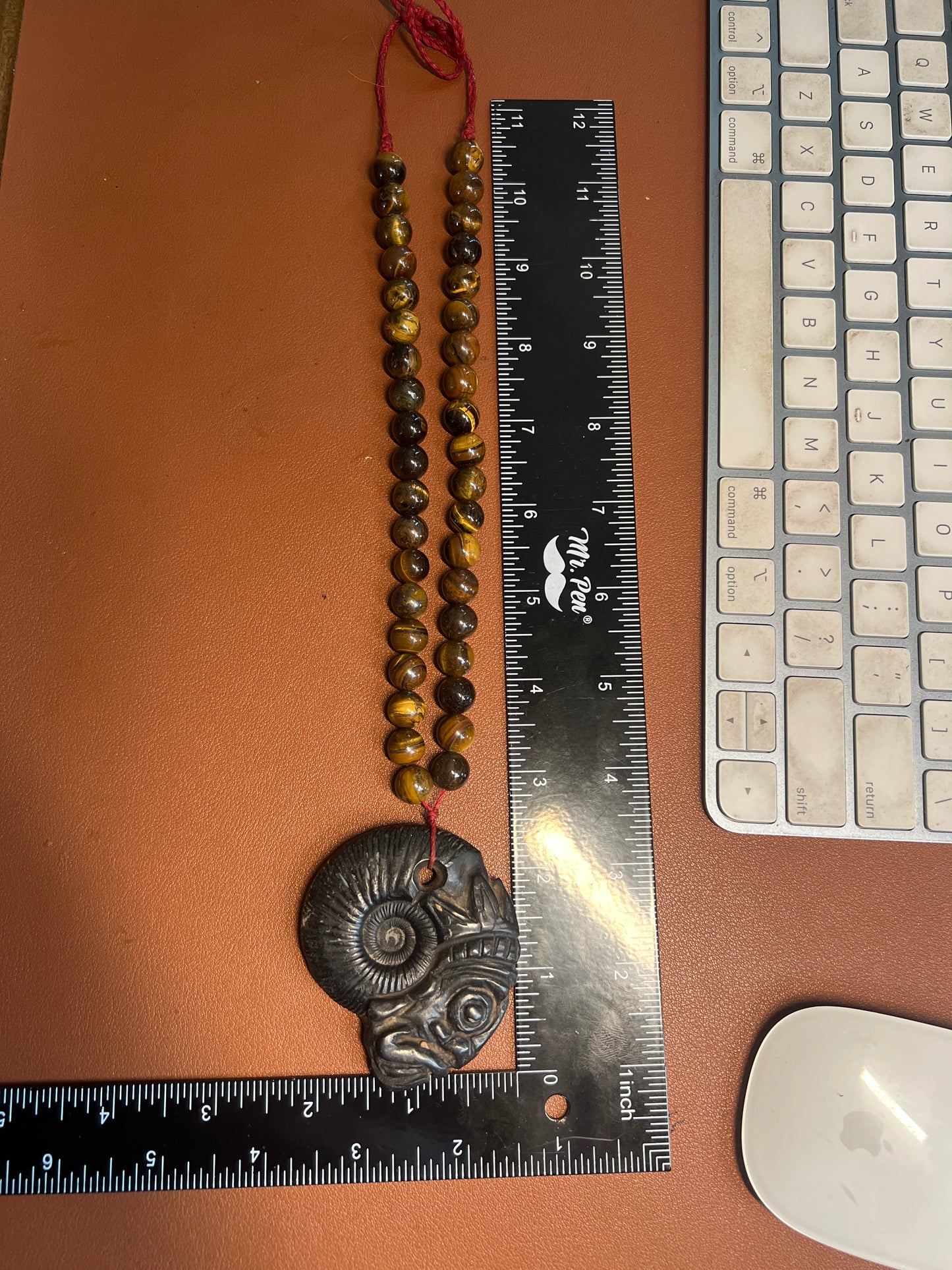 Tlaloc Aztec Rain God Carved Ammonite Fossil Necklace Ancient Mexican Mexico (W