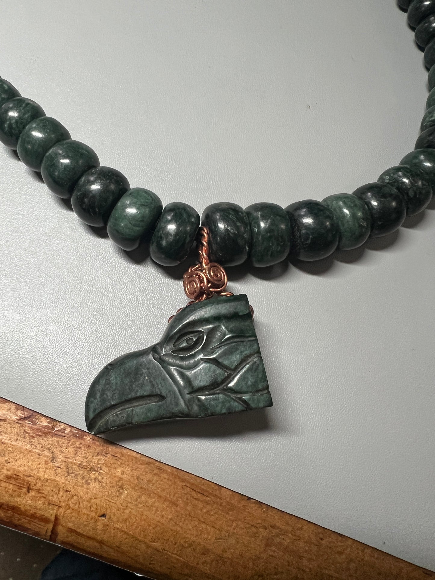 Mexican Eagle Jade Pendant Guatemalan Jade Beaded Necklace, Aztec, Aguila, Handmade in Mexico, Authentic, Chunky and Thick, Indigenous, Mexica Tribe, #15