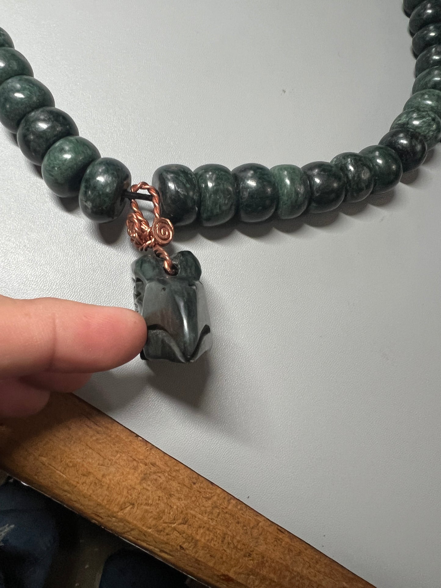 Mexican Eagle Jade Pendant Guatemalan Jade Beaded Necklace, Aztec, Aguila, Handmade in Mexico, Authentic, Chunky and Thick, Indigenous, Mexica Tribe, #15