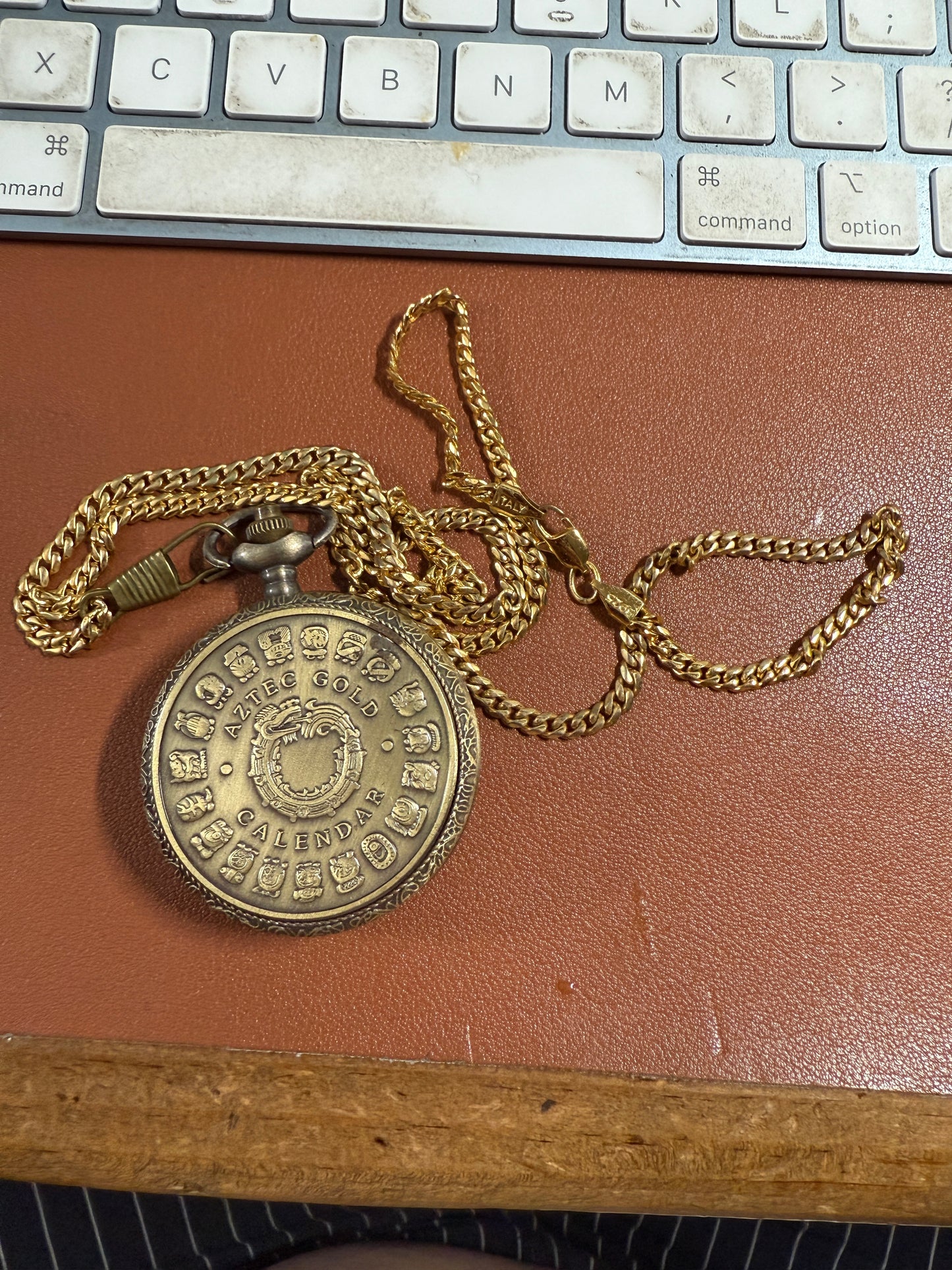 Aztec Quetzalcoatl or Mayan Kukulkan Necklace Watch Bronze Quartz Pocket Used (#1)