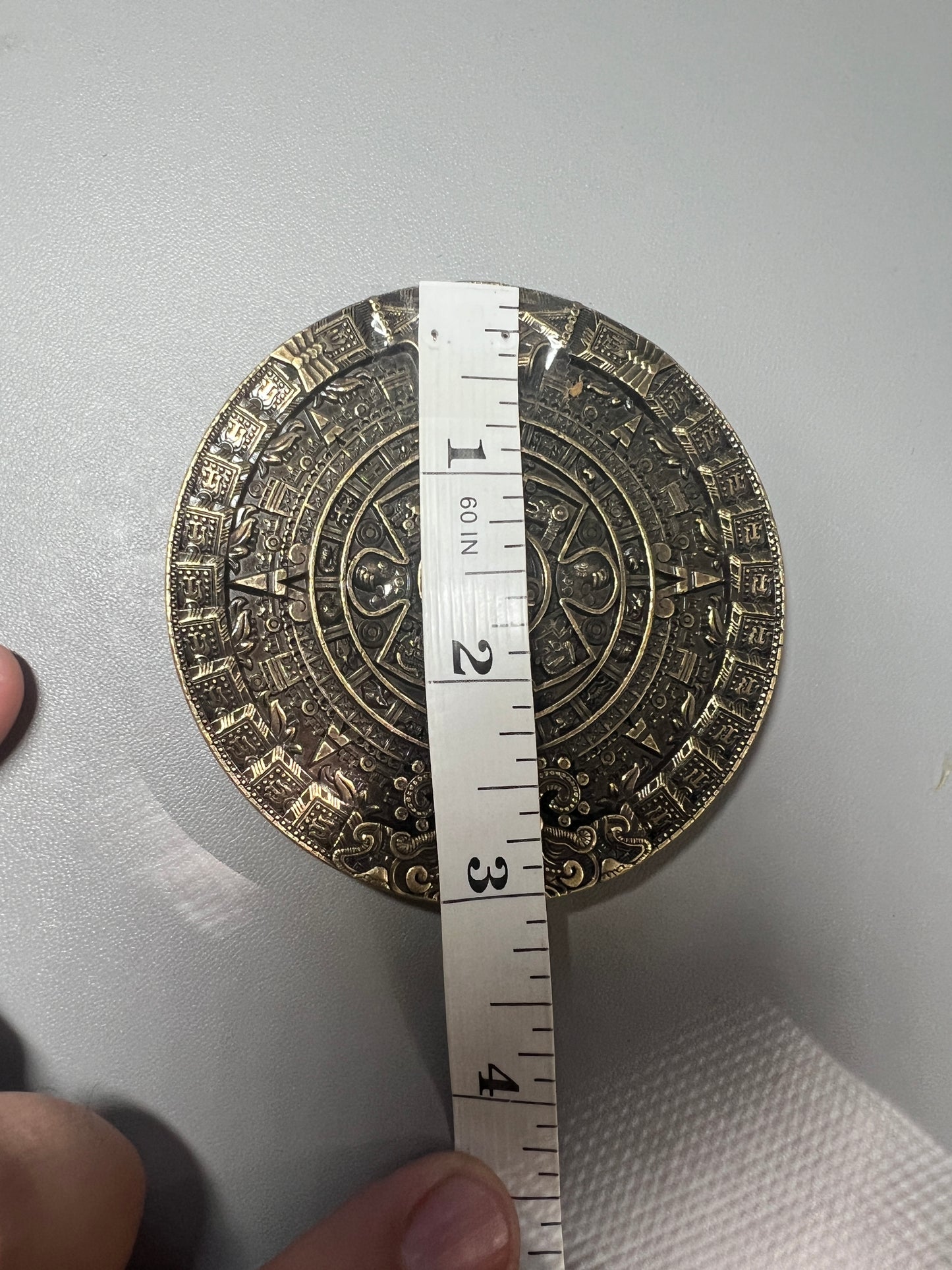 Bronze Aztec Calendar Belt Buckle, Mexican, Mexico, Azteca, 3" diameter, Solar Sun Stone Calendario #19
