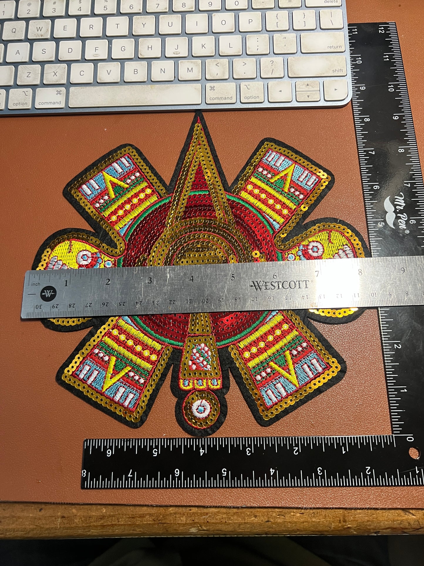 Aztec Nahui Ollin Patch, Azteca Calendario Center, Embroidery Sequins (#31)
