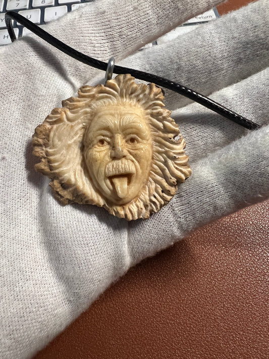 Einstein Carved in Deer Antler, Scientist, Genius, handmade Mexico by Indigenous People (H)
