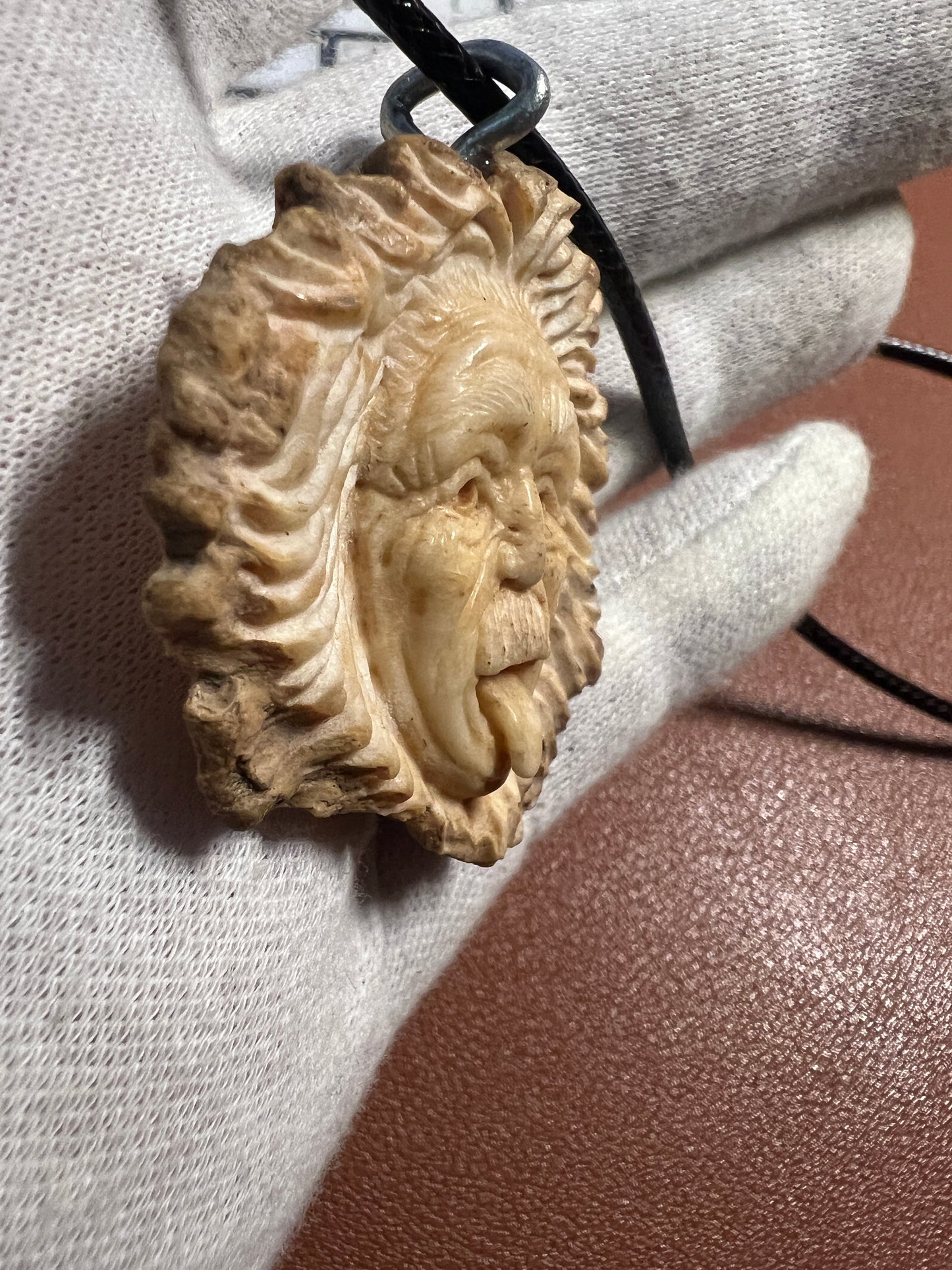 Einstein Carved in Deer Antler, Scientist, Genius, handmade Mexico by Indigenous People (H)