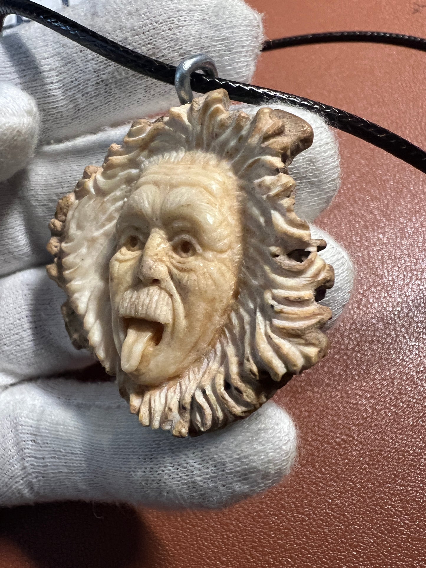 Einstein Carved in Deer Antler, Scientist, Genius, handmade Mexico by Indigenous People (H)