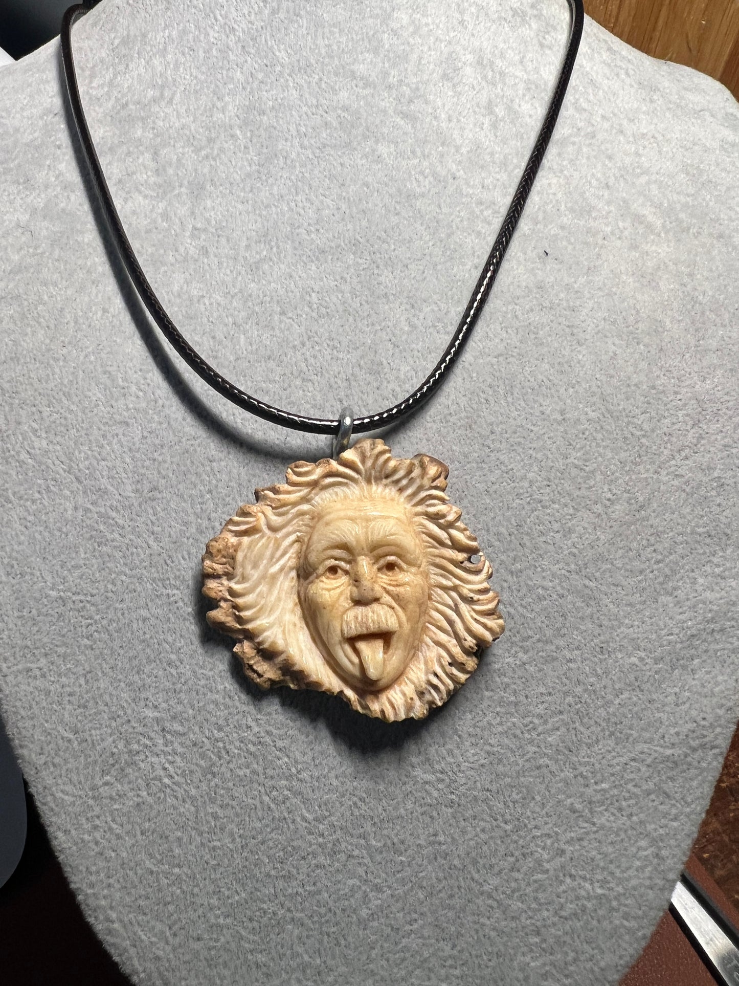 Einstein Carved in Deer Antler, Scientist, Genius, handmade Mexico by Indigenous People (H)