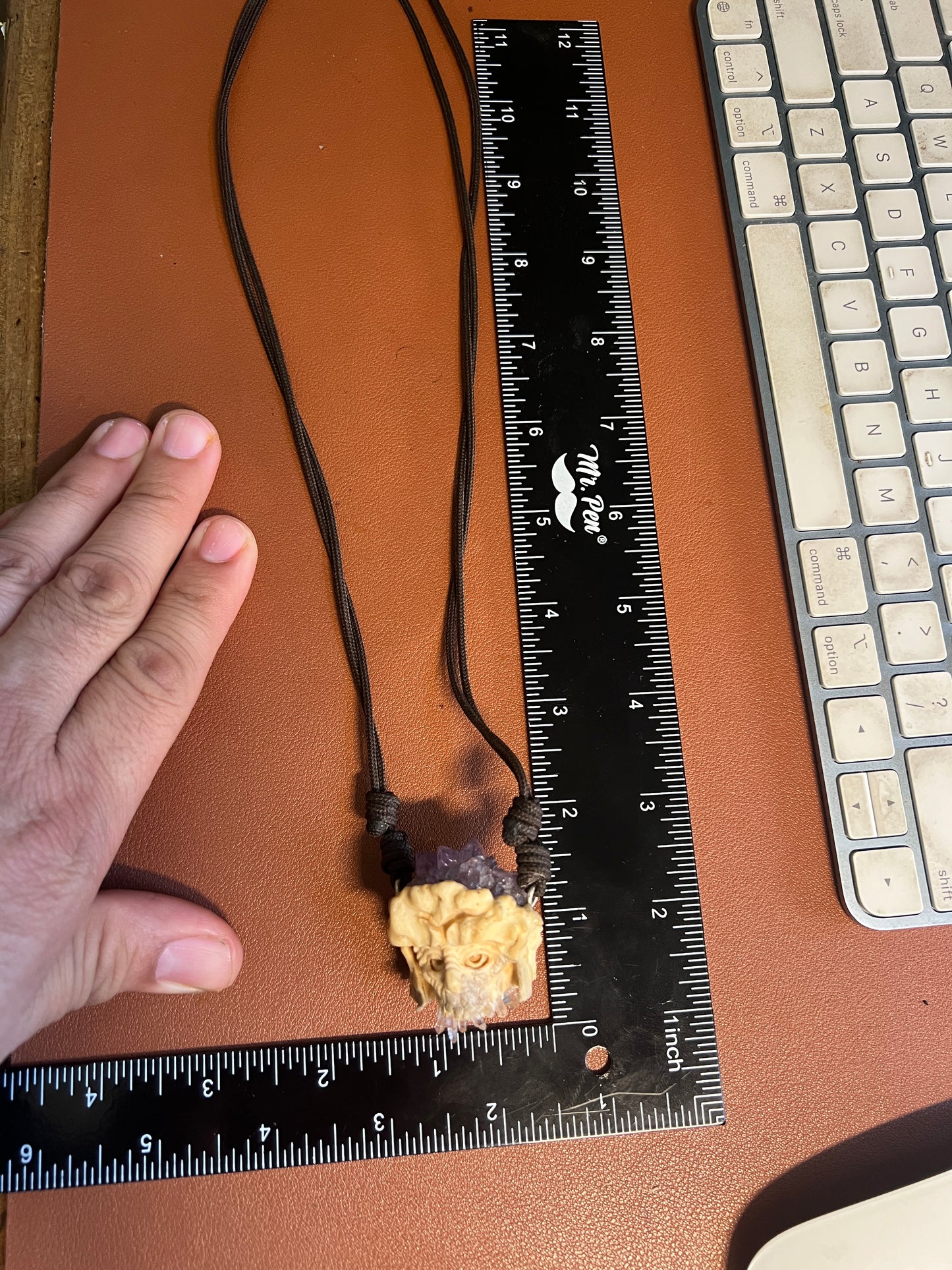 Old Wise Wizard Man Carved Pendant Necklace of Deer Antler and Crystals and Quartz (H)