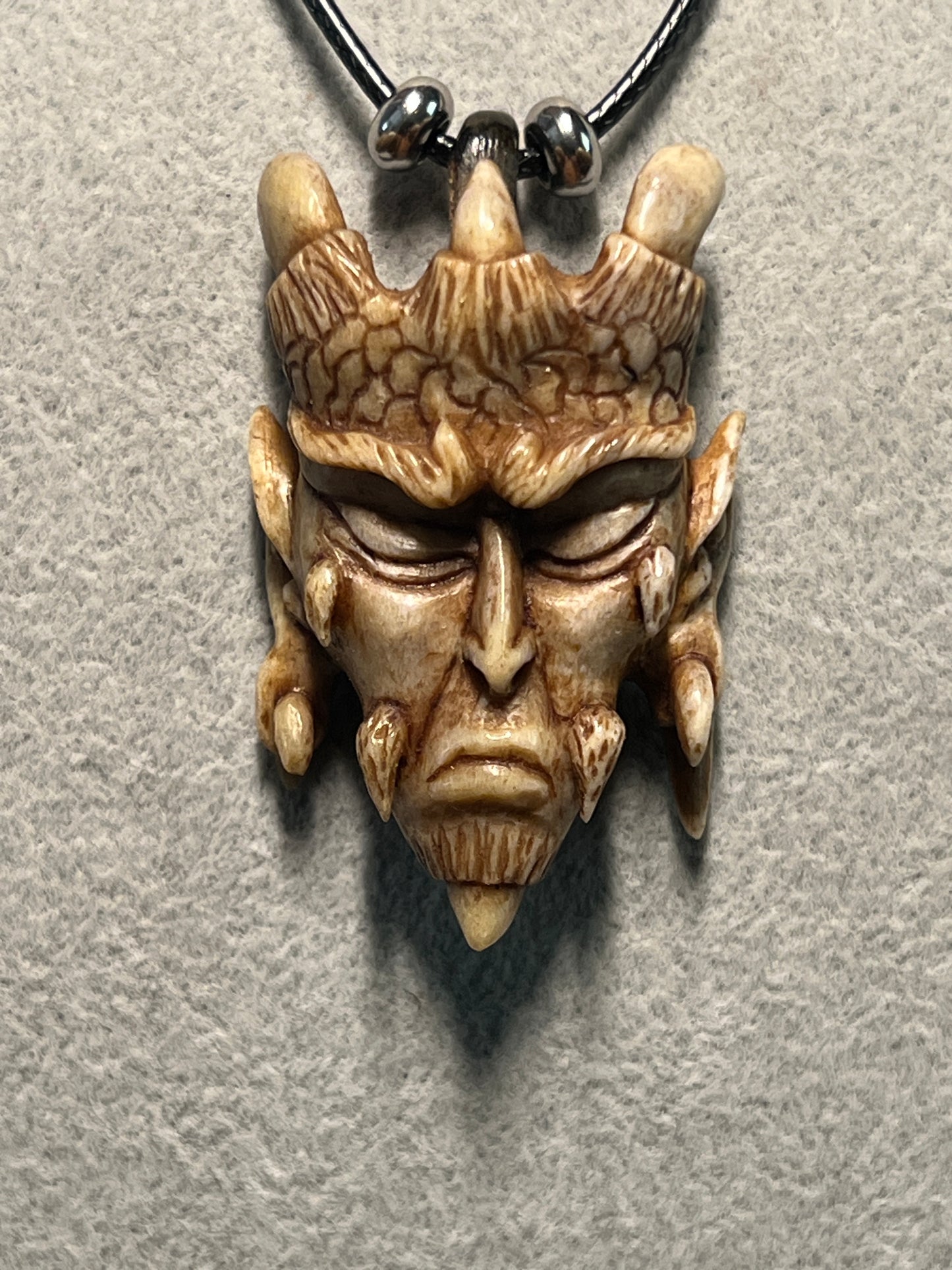 Devil Satan Lucifer Horned Pendant carved from Deer Antler from Mexico #H