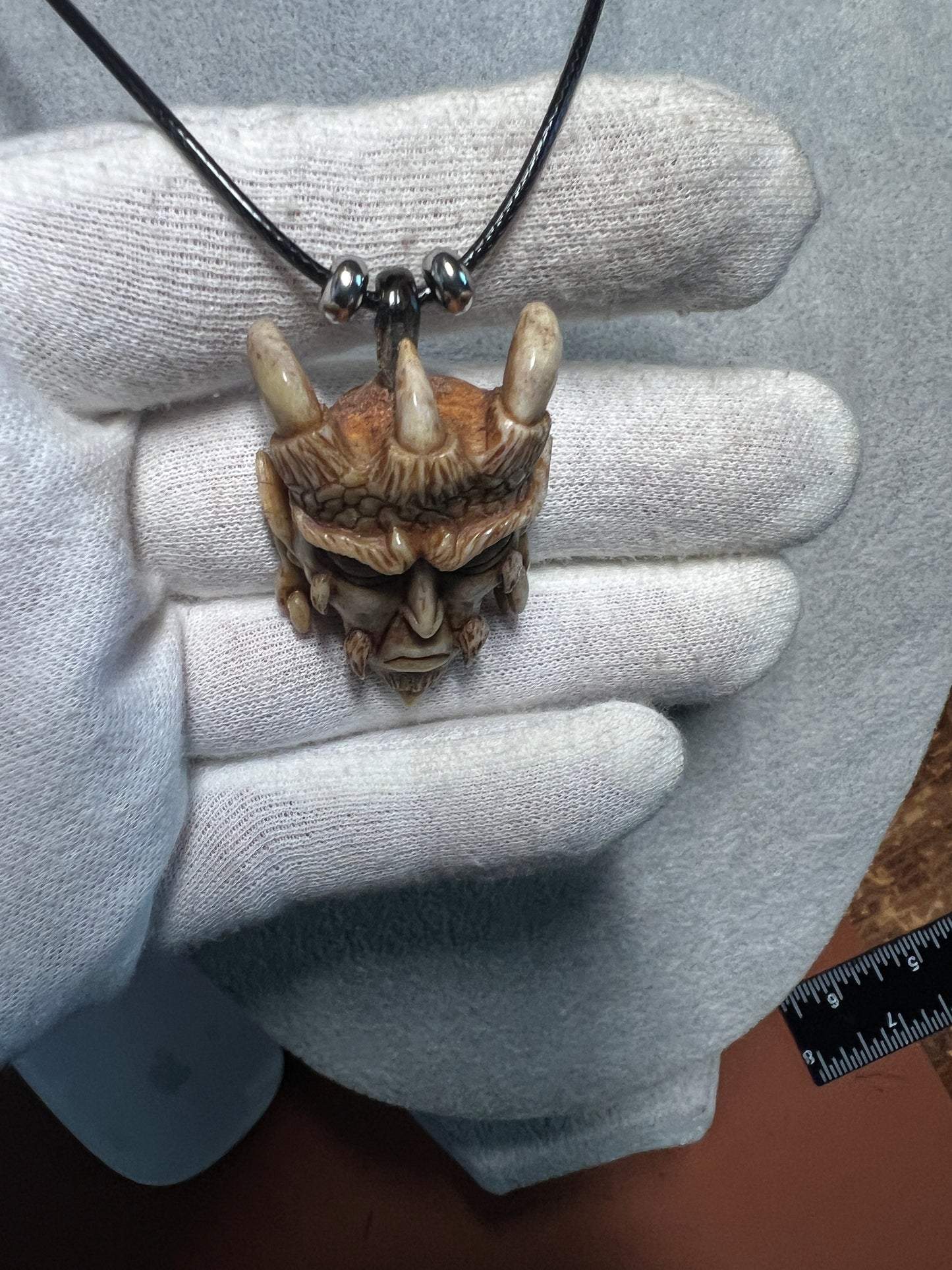 Devil Satan Lucifer Horned Pendant carved from Deer Antler from Mexico #H